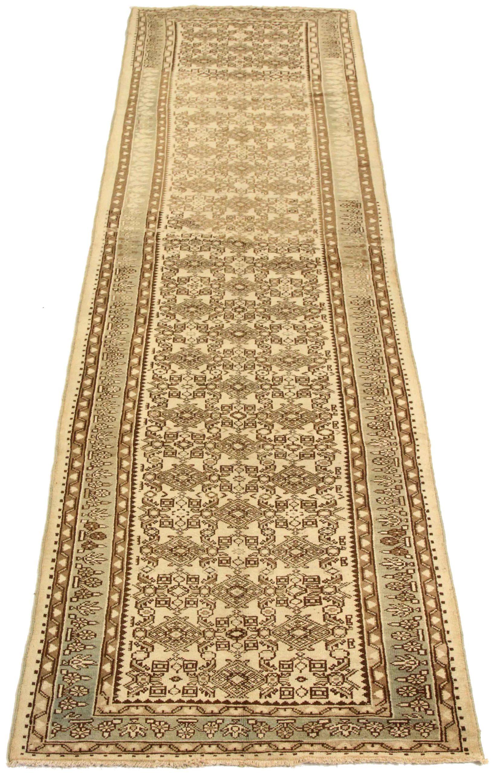 Discover the elegance of Persian Hosseinabad featuring Runner Rug in Circa 1880. Designed with Wool and BrownIvoryTaupe, this exclusive design is perfect for enhancing your space.
