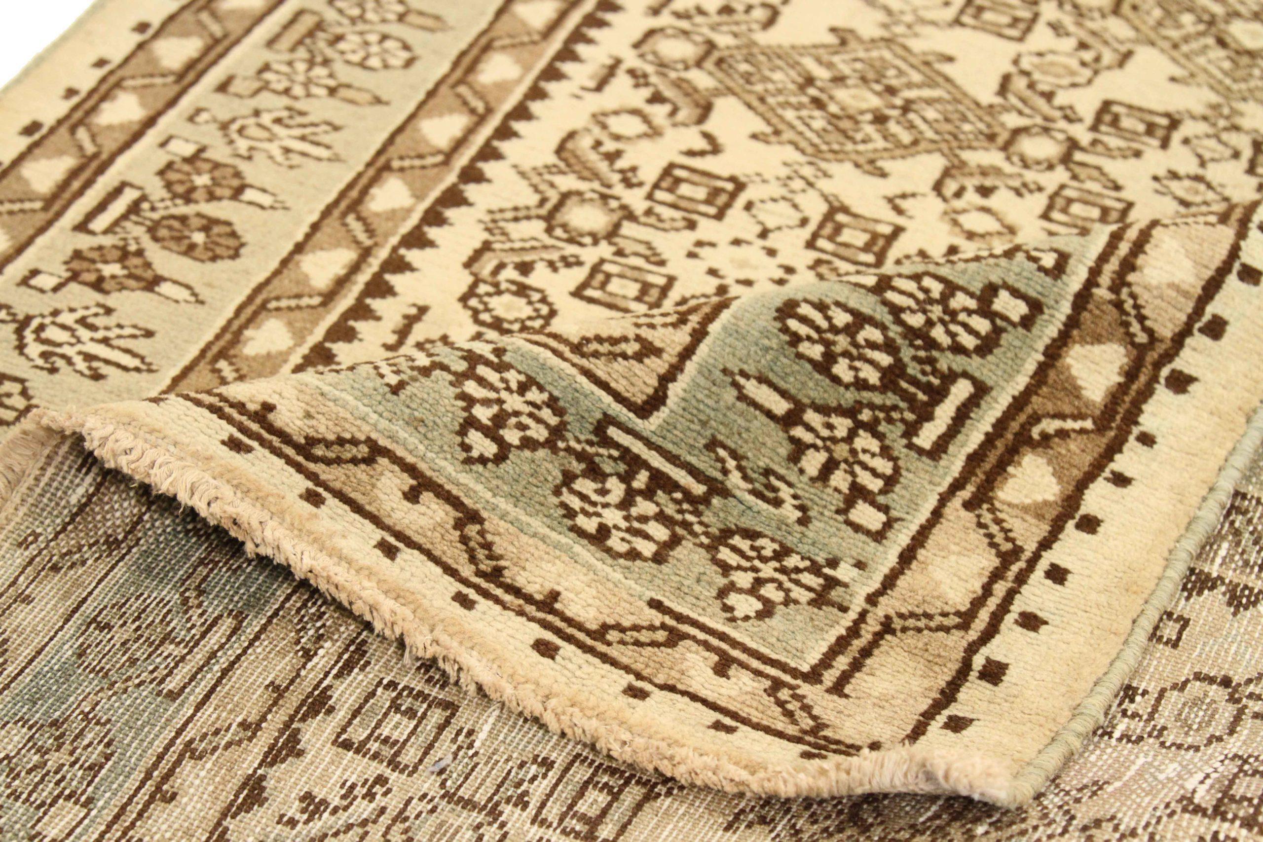 Persischer Hosseinabad Läufer Teppich - Wolle Braun Elfenbein Taupe - 75785 (Irakisch) im Angebot