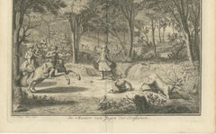 Persian Hunting Scene – 18th-Century Engraving of Archery and Game by Philips