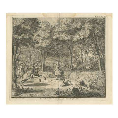 Persian Hunting Scene – 18th-Century Engraving of Archery and Game by Philips