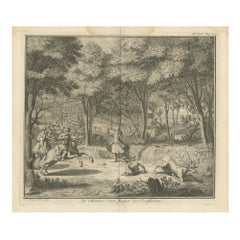 Escena de caza persa - Grabado del siglo XVIII de tiro con arco y caza de Philips