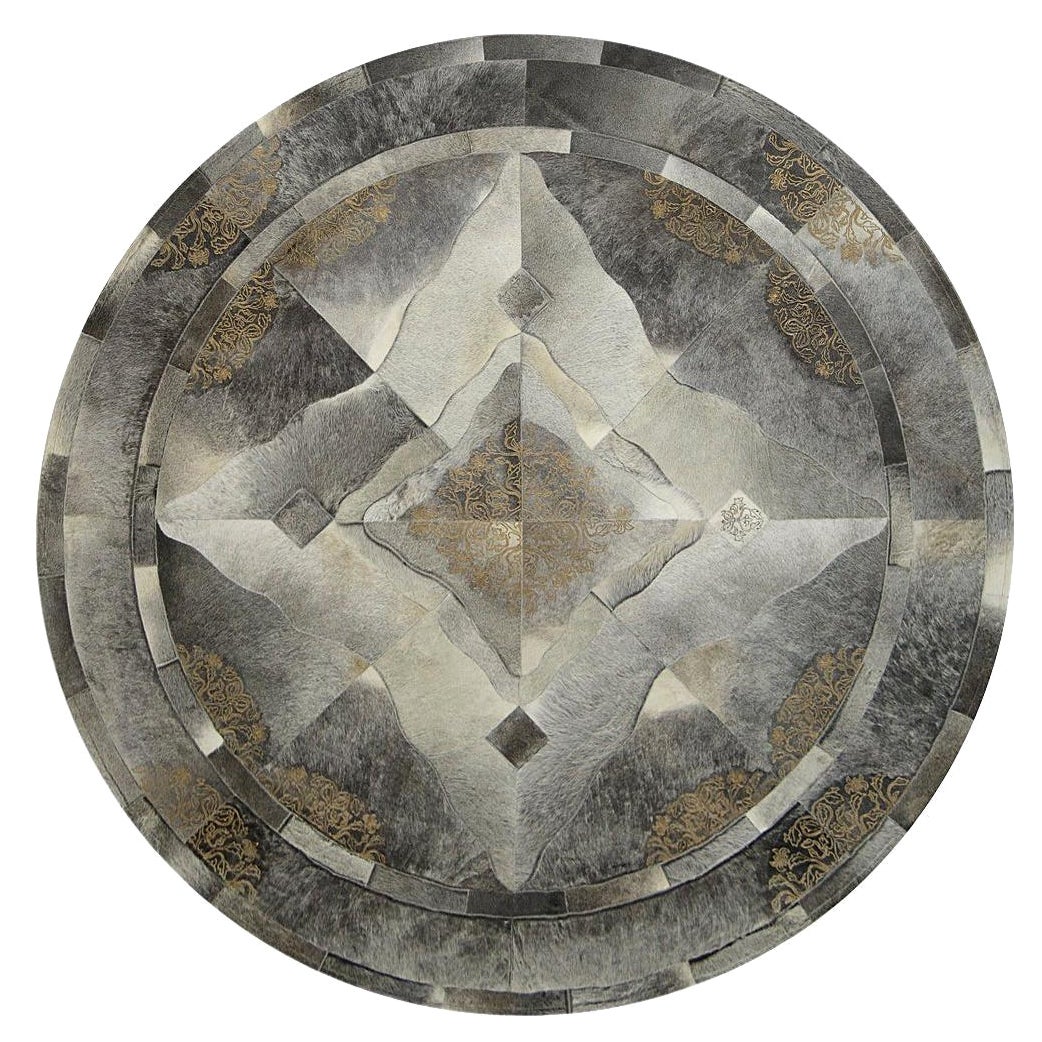 Tapis de sol en cuir de vache d'inspiration persane, élégant Sueño Round Cowhide Floor Rug Extra Large