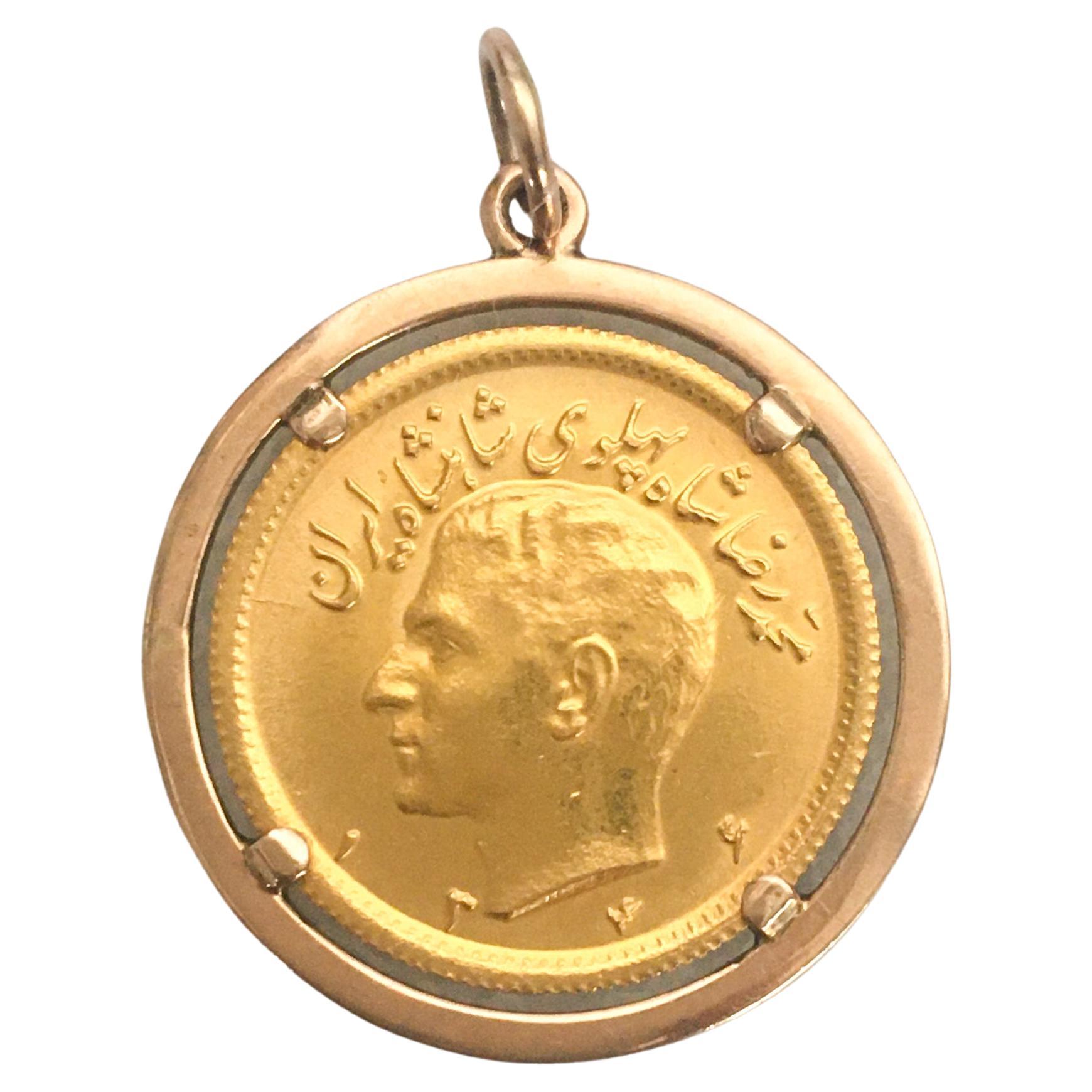 Persian Iranian Pahlavi Pure Gold Coin Charm Pendant