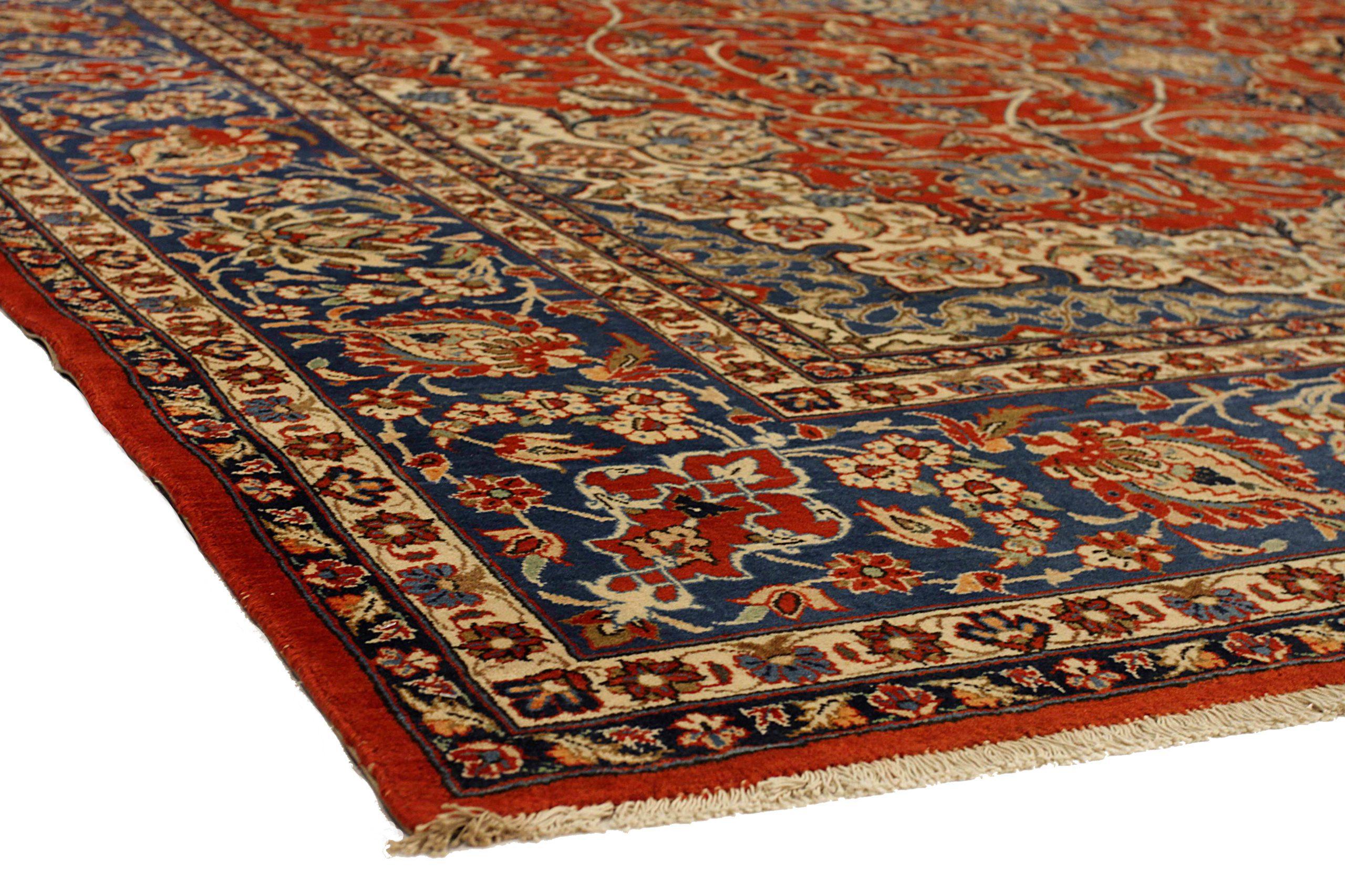 20th Century Persian Isfahan Area Rugs - Wool Blue Ivory Red 10561 For Sale