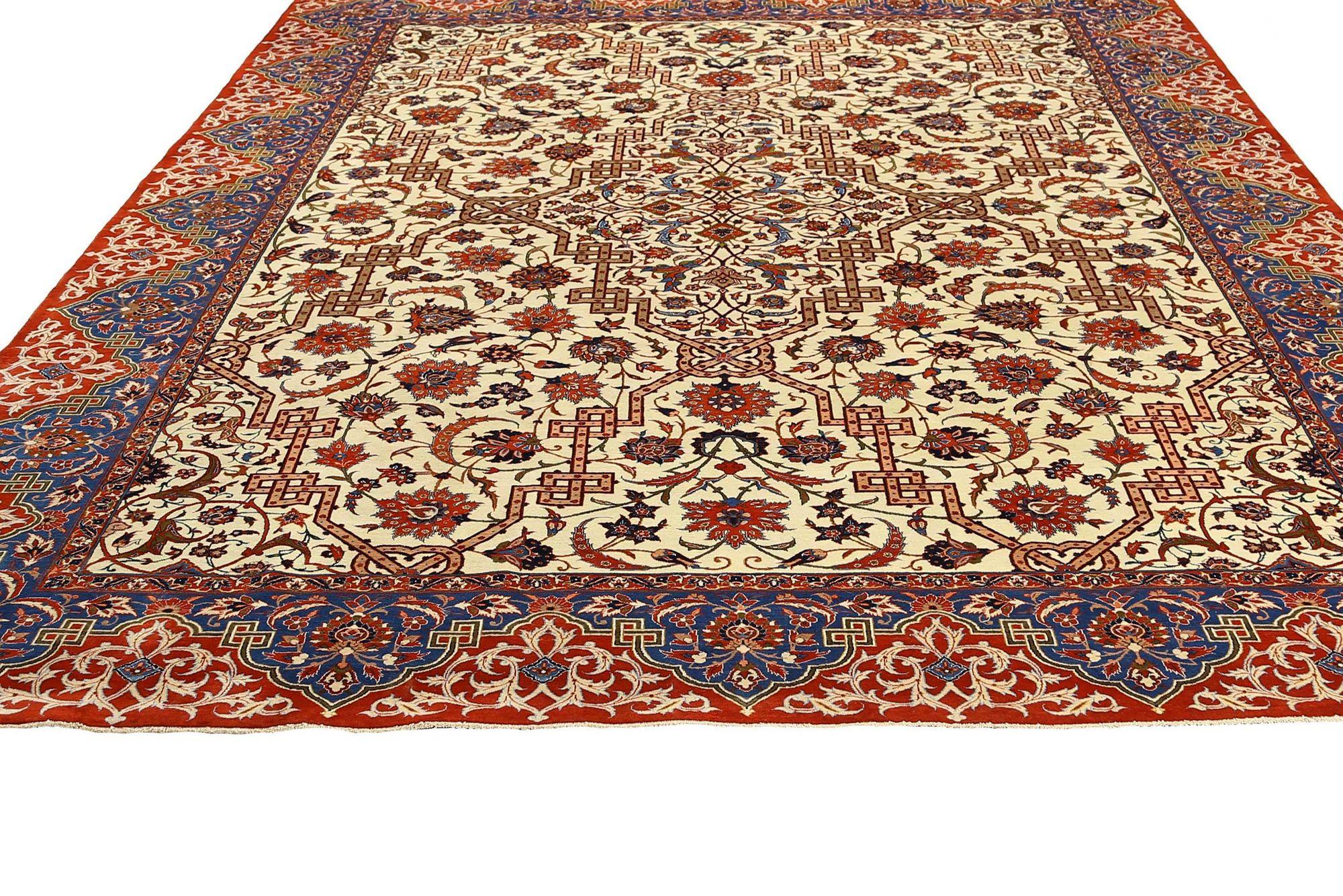 Persische Isfahan-Teppiche – Wolle, elfenbeinfarbenes Design – 96683 (Irakisch) im Angebot