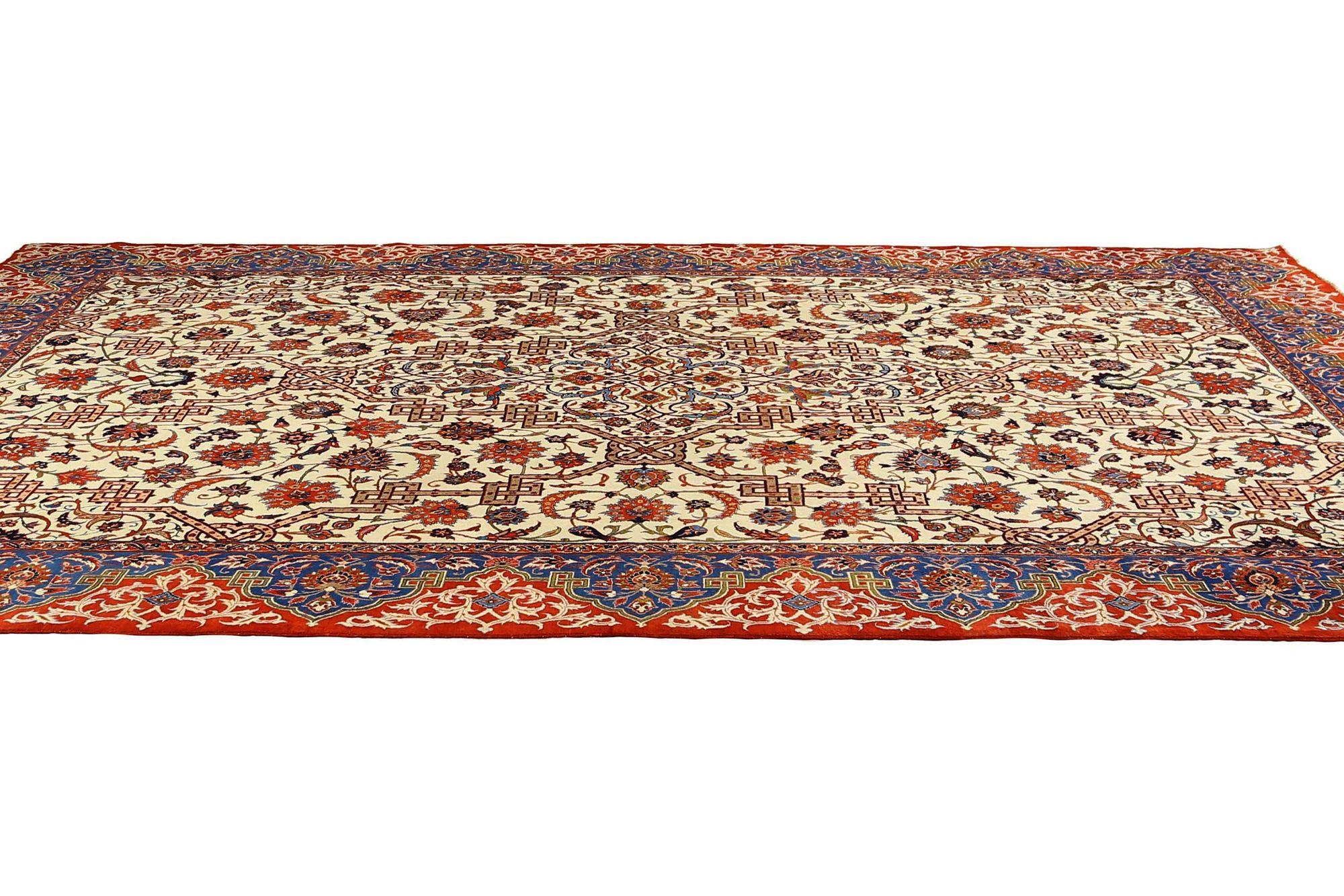 Persische Isfahan-Teppiche – Wolle, elfenbeinfarbenes Design – 96683 im Zustand „Hervorragend“ im Angebot in Dallas, TX