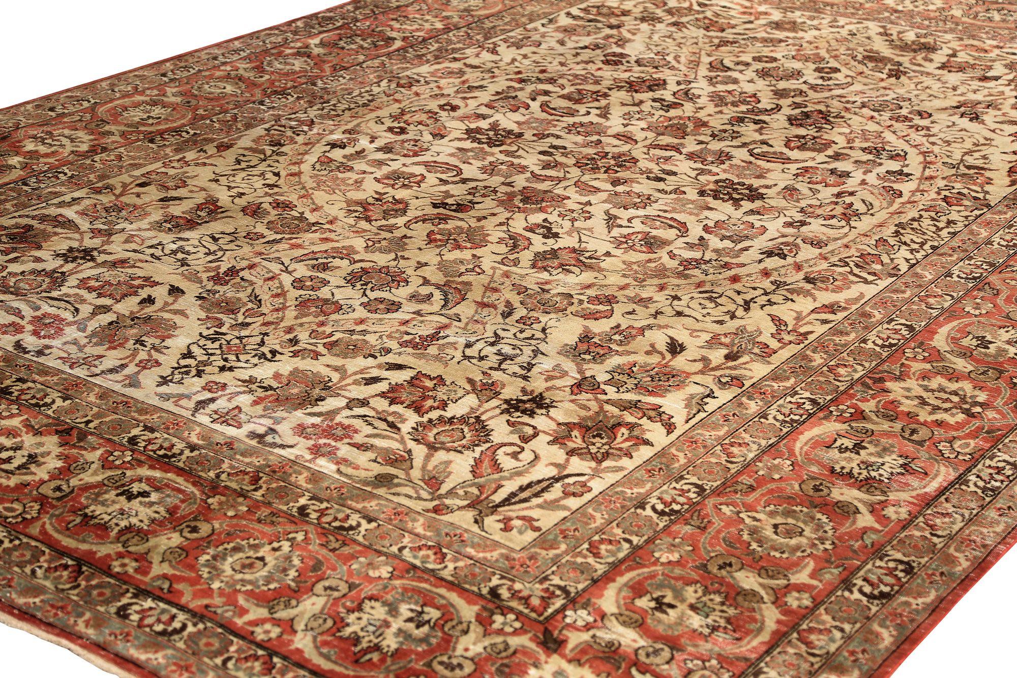 Persische Isfahan-Teppiche – Wolle, elfenbeinfarbenes Design – 96707 im Zustand „Hervorragend“ im Angebot in Dallas, TX