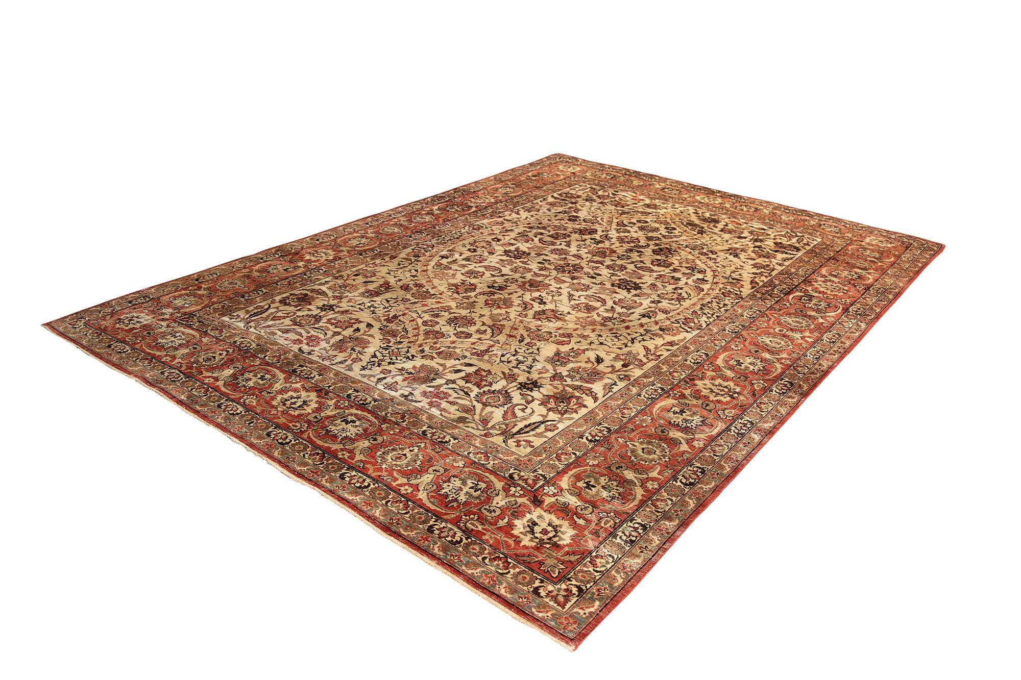 Persische Isfahan-Teppiche – Wolle, elfenbeinfarbenes Design – 96707 (20. Jahrhundert) im Angebot