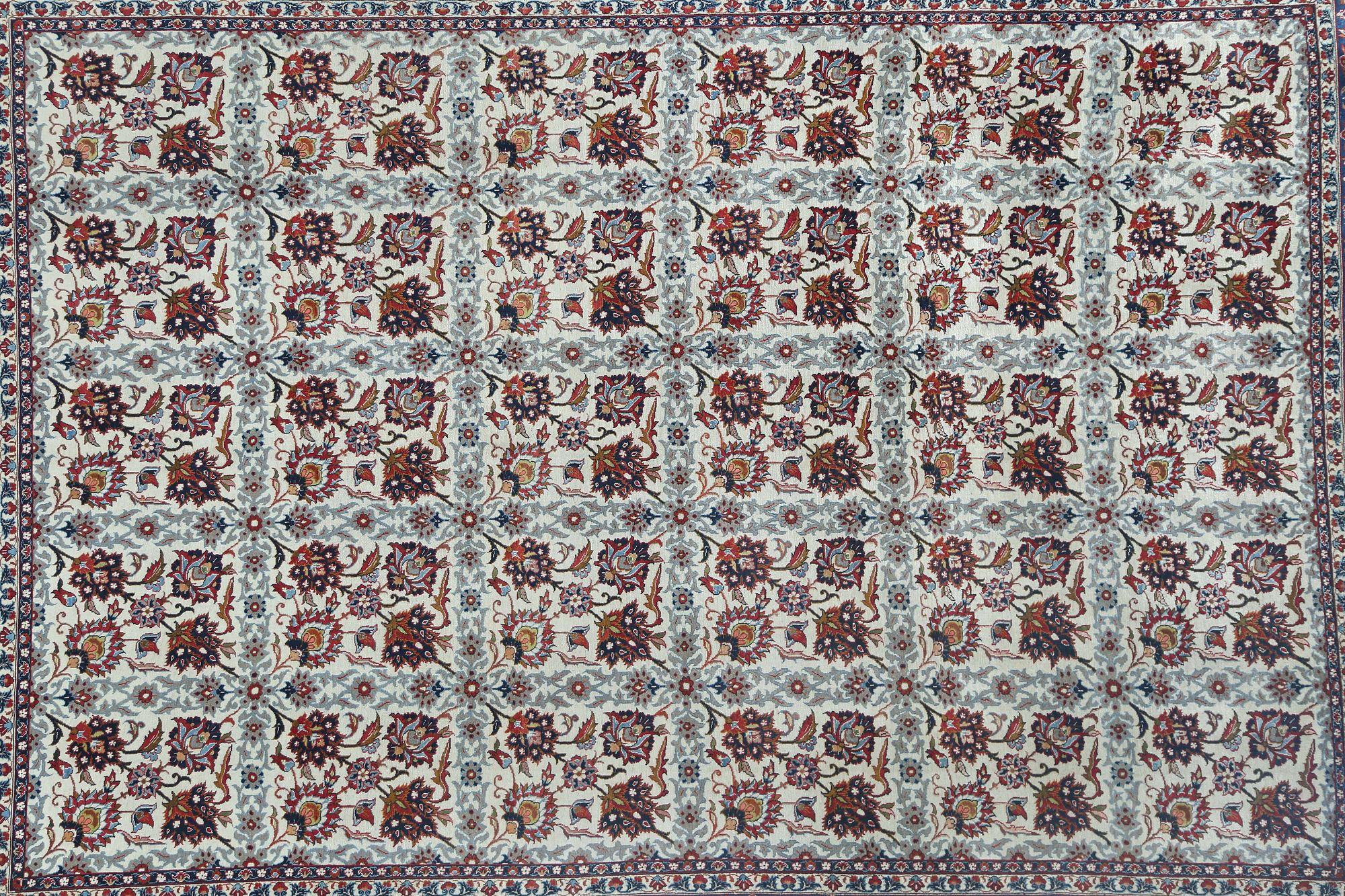 Persische Isfahan-Teppiche - Wolle Elfenbein Marineblau Design - 97211 (Irakisch) im Angebot