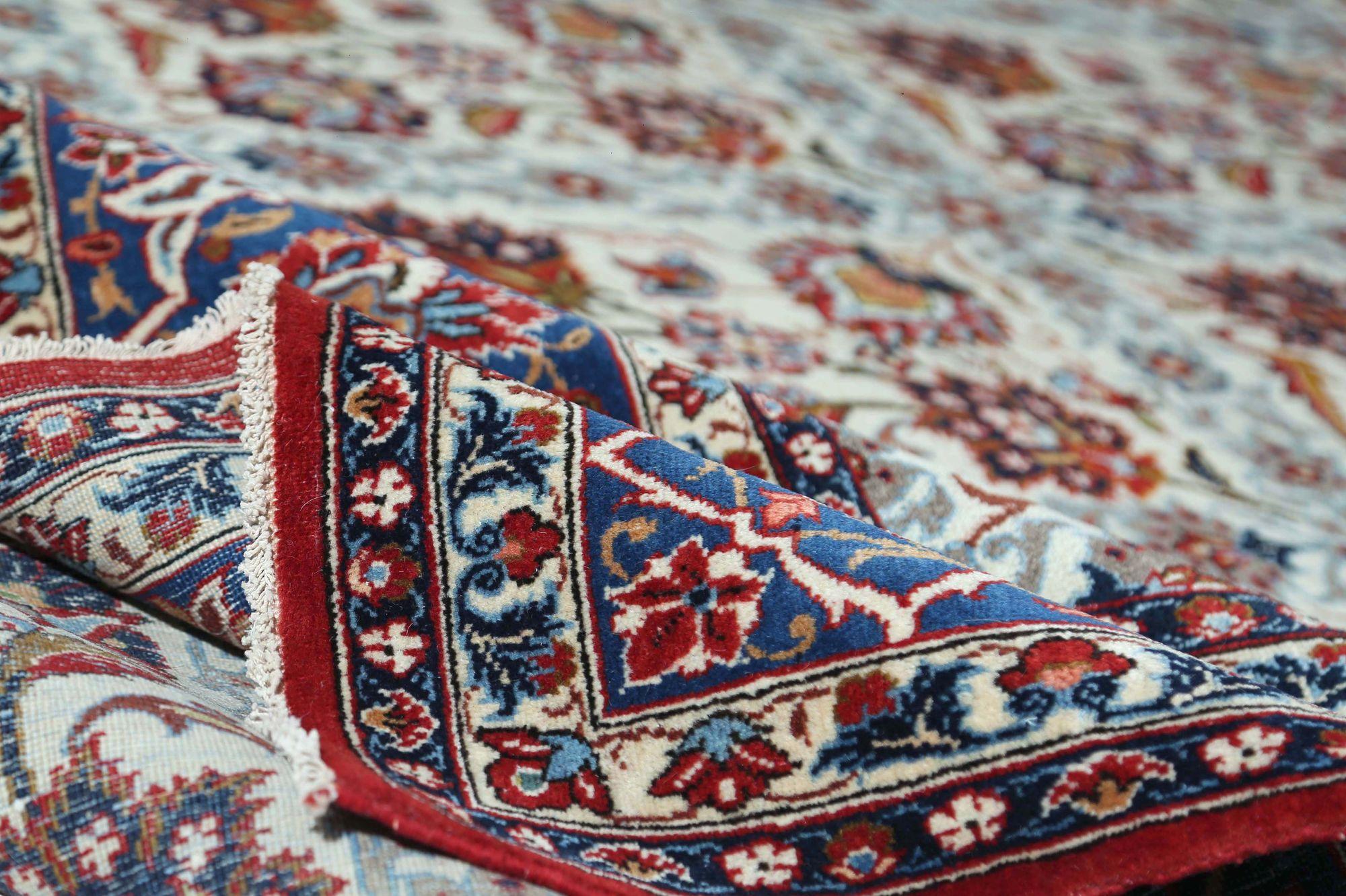 Persische Isfahan-Teppiche - Wolle Elfenbein Marineblau Design - 97211 im Zustand „Hervorragend“ im Angebot in Dallas, TX