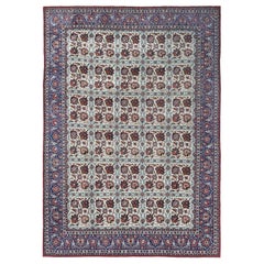 Persian Isfahan Area Rugs - Wool Ivory Navy Blue Design - 97211