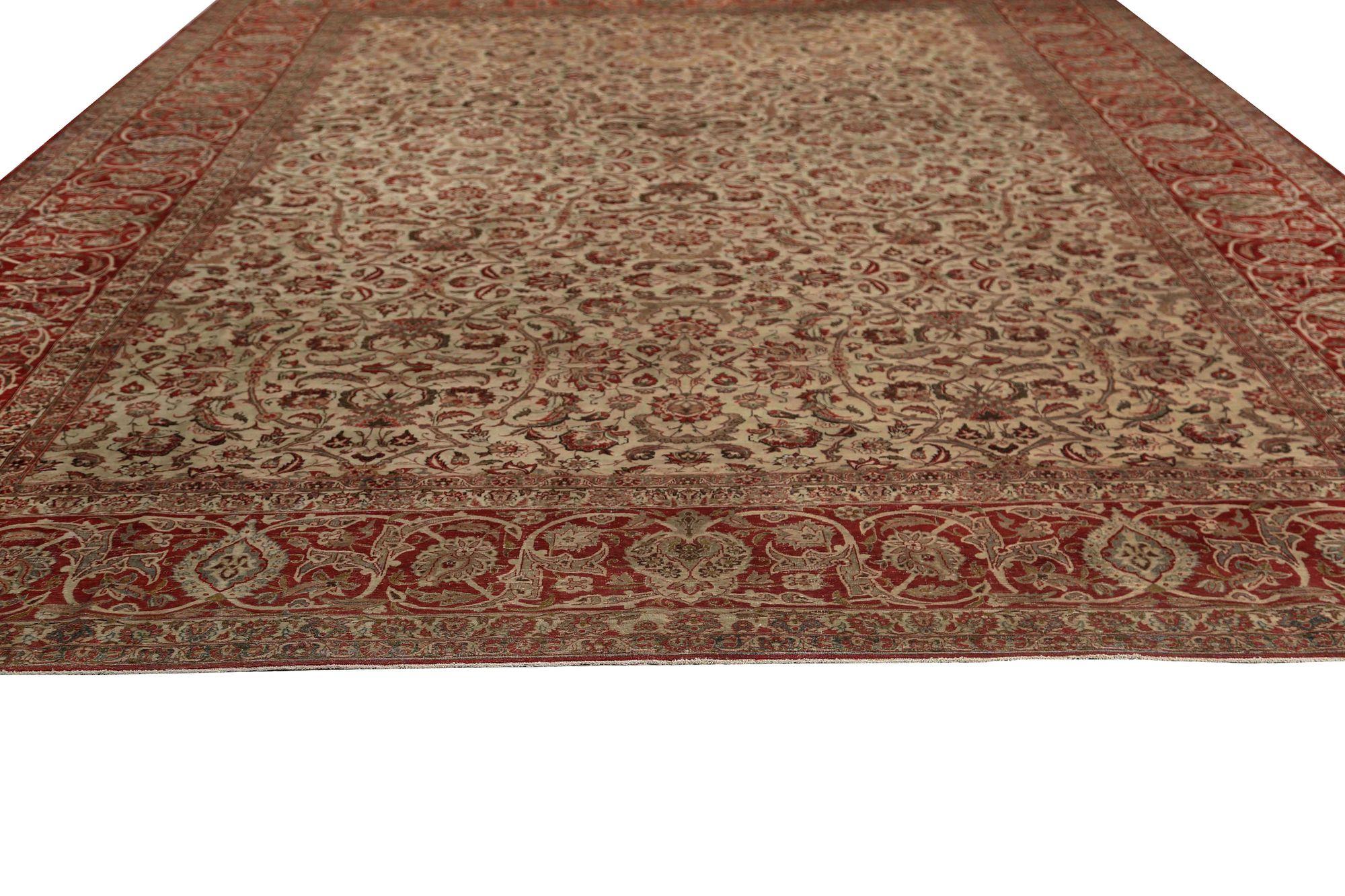 Iraqi Persian Isfahan Over Size Rug - Wool Ivory Red Design - 97245 For Sale