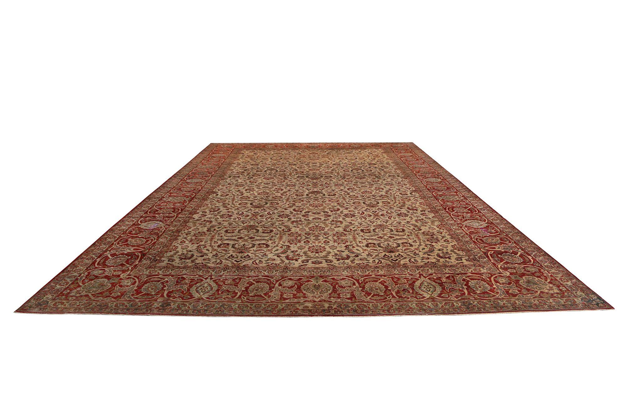 Persian Isfahan Over Size Rug - Wool Ivory Red Design - 97245 In Excellent Condition For Sale In Dallas, TX