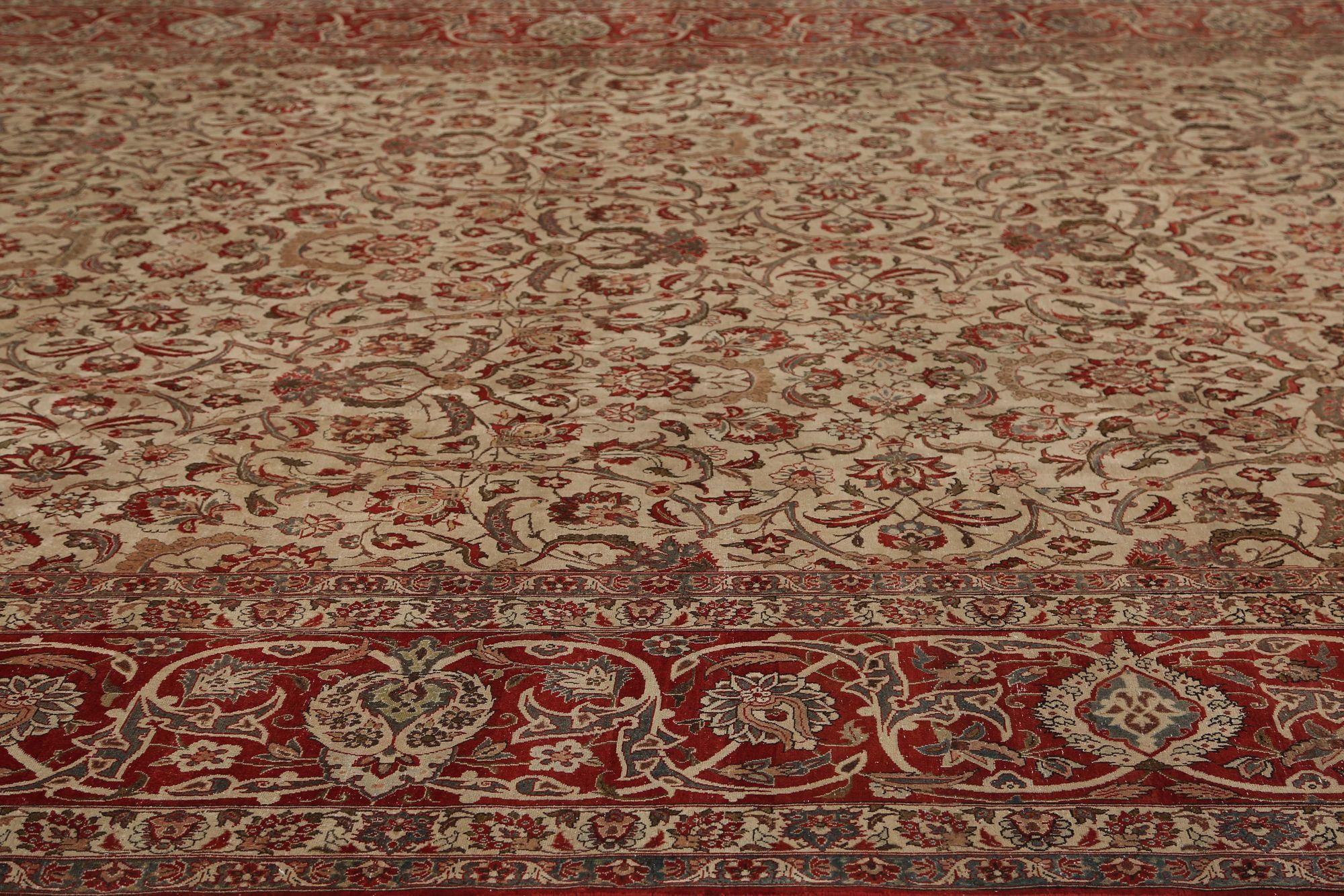 20th Century Persian Isfahan Over Size Rug - Wool Ivory Red Design - 97245 For Sale