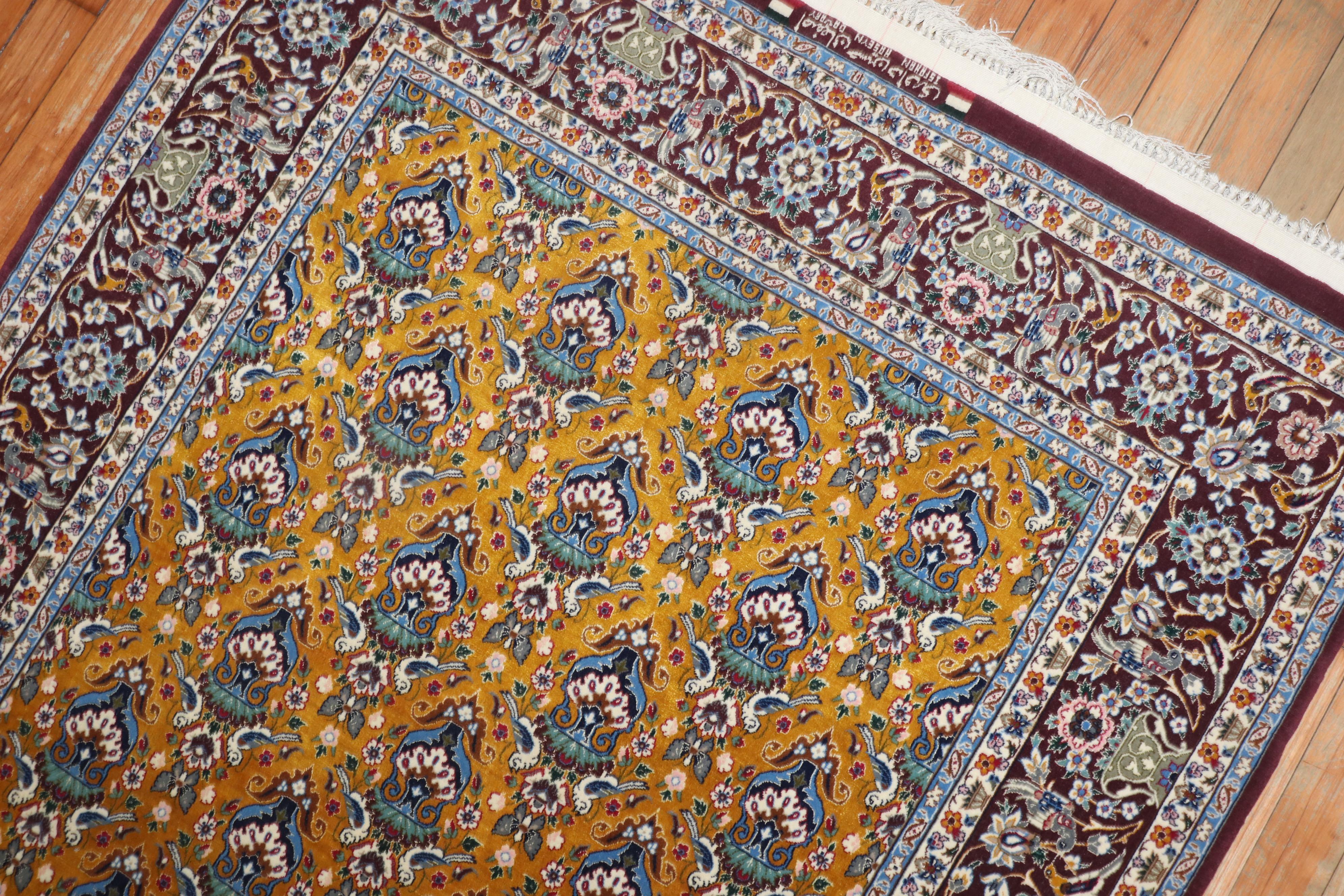 Tabriz Persian Isfahan Part Silk Carpet For Sale