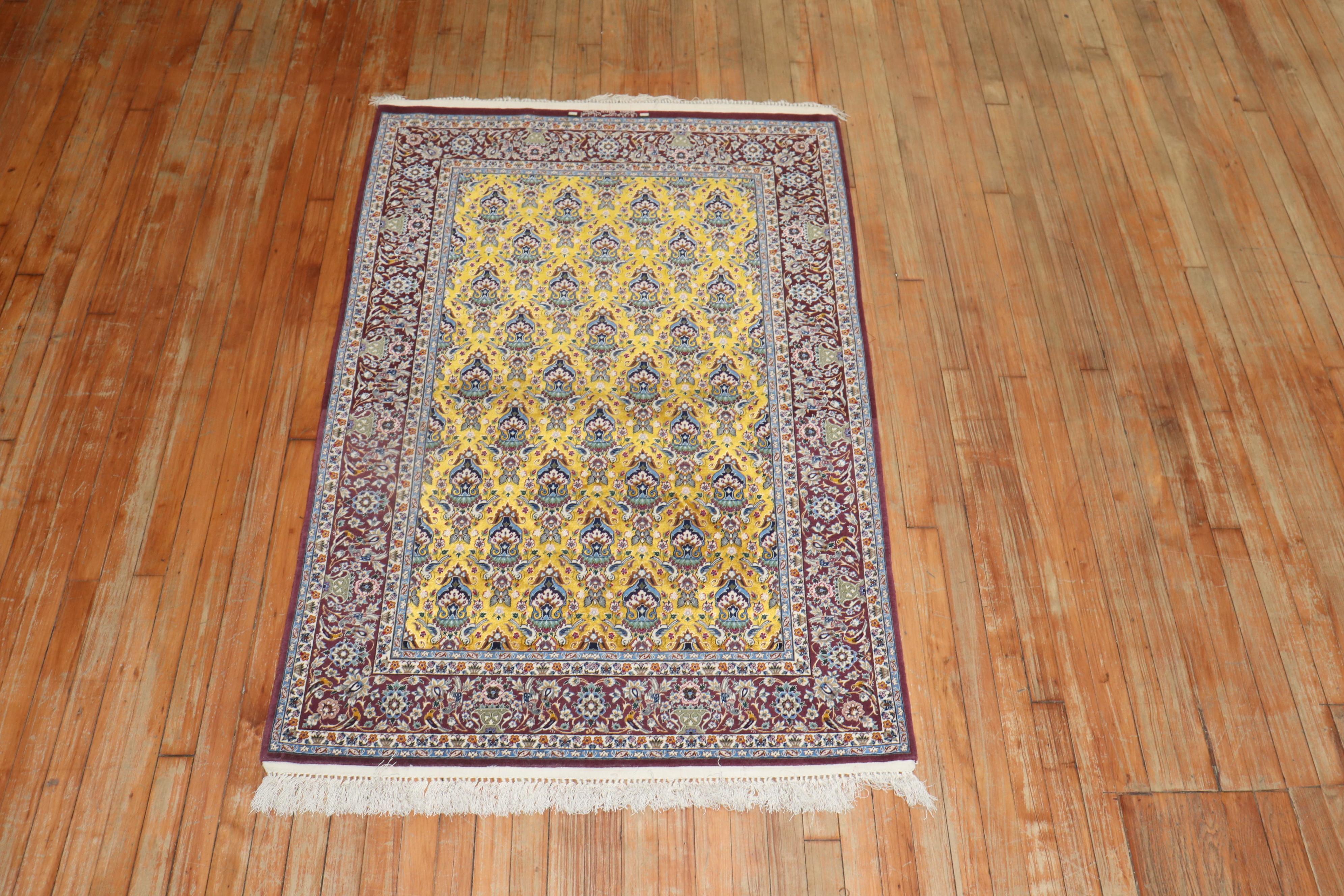 Hand-Woven Persian Isfahan Part Silk Carpet For Sale
