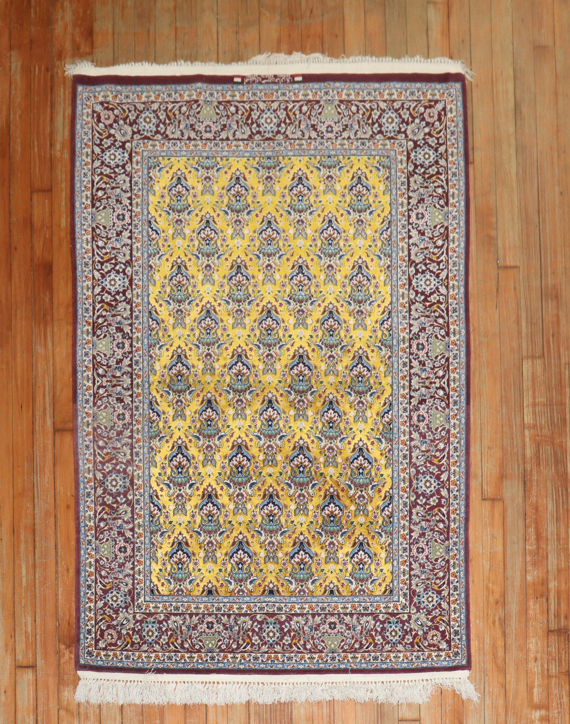 Persian Isfahan Part Silk Carpet In Good Condition For Sale In New York, NY