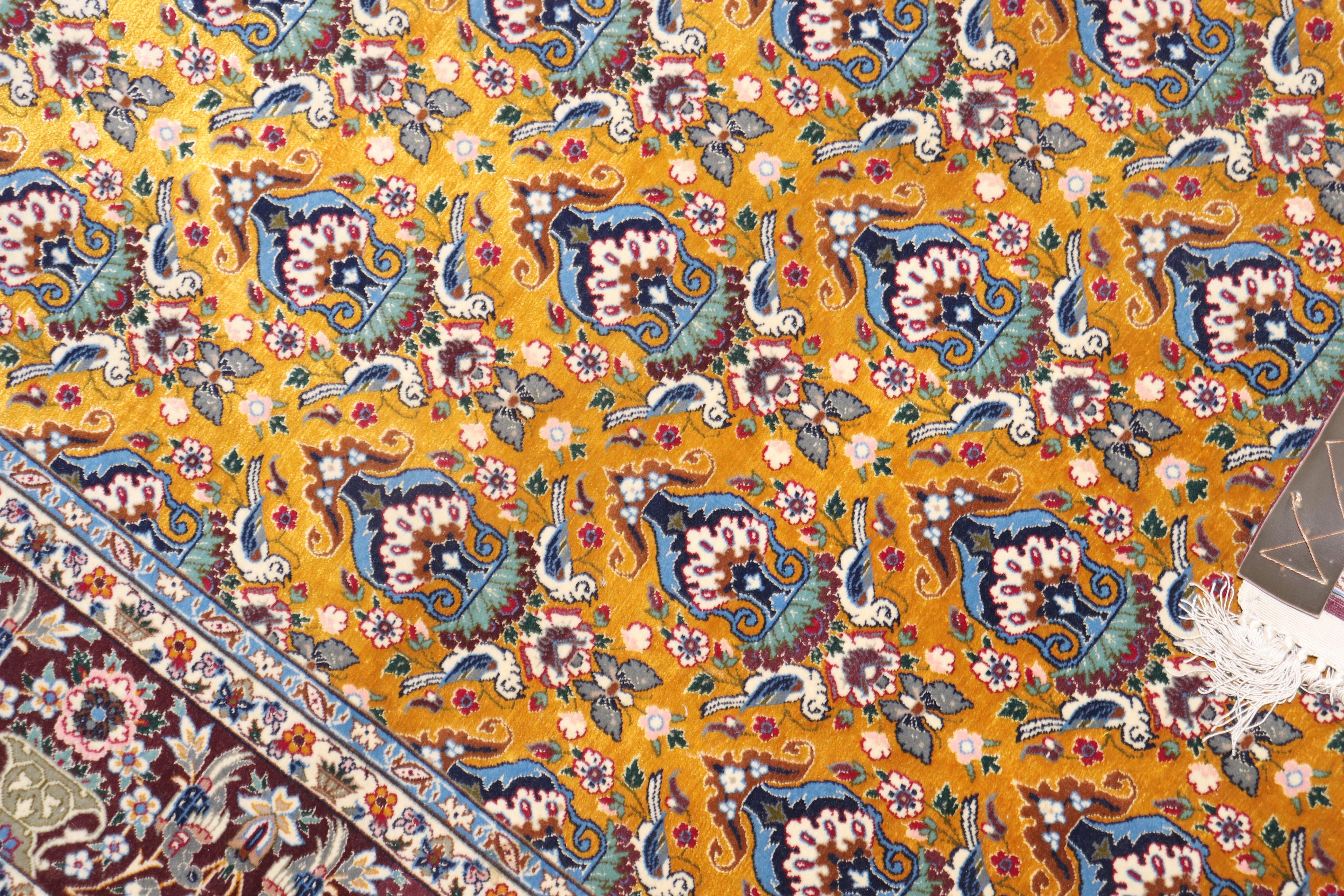 Wool Persian Isfahan Part Silk Carpet For Sale
