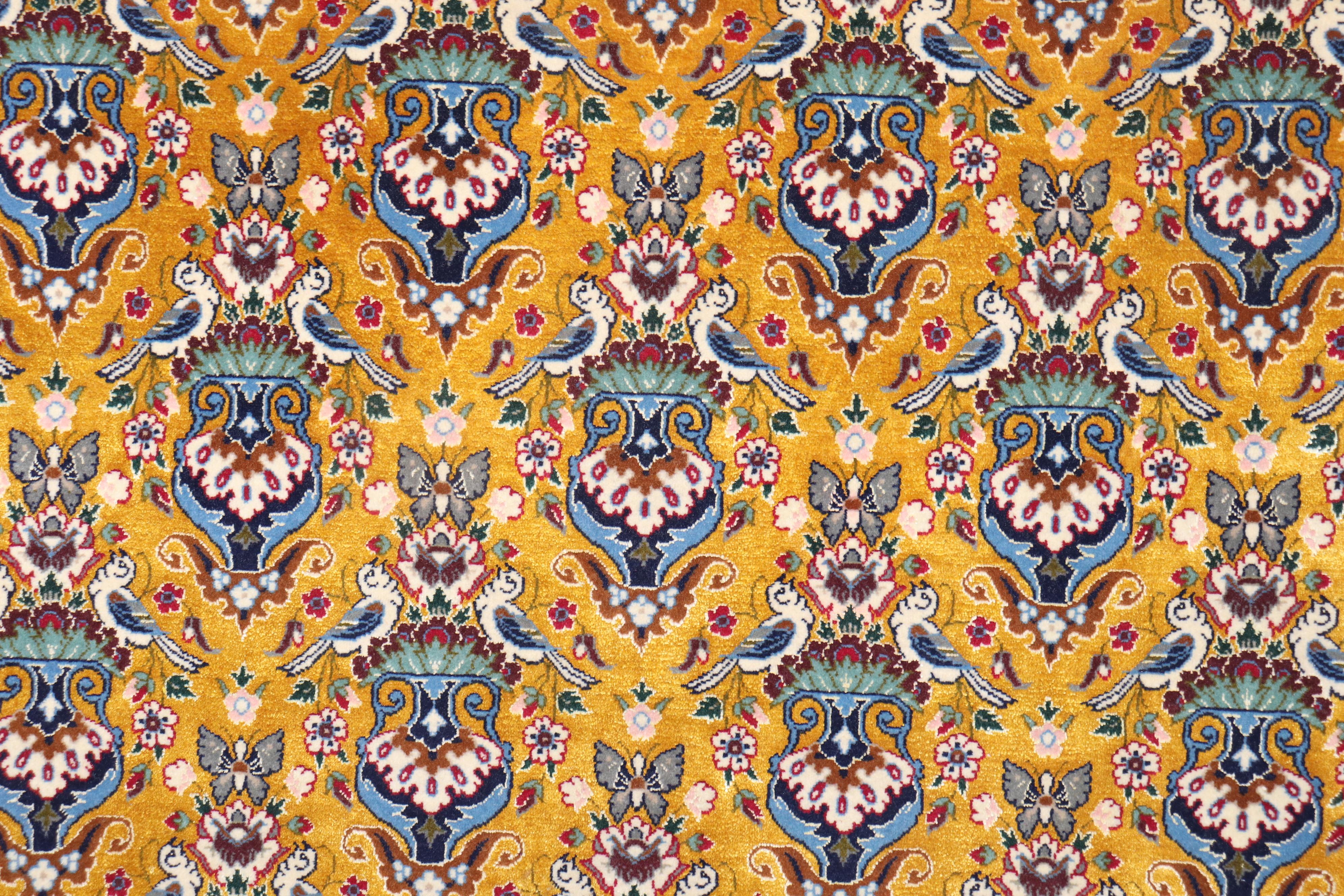 Persian Isfahan Part Silk Carpet For Sale 1