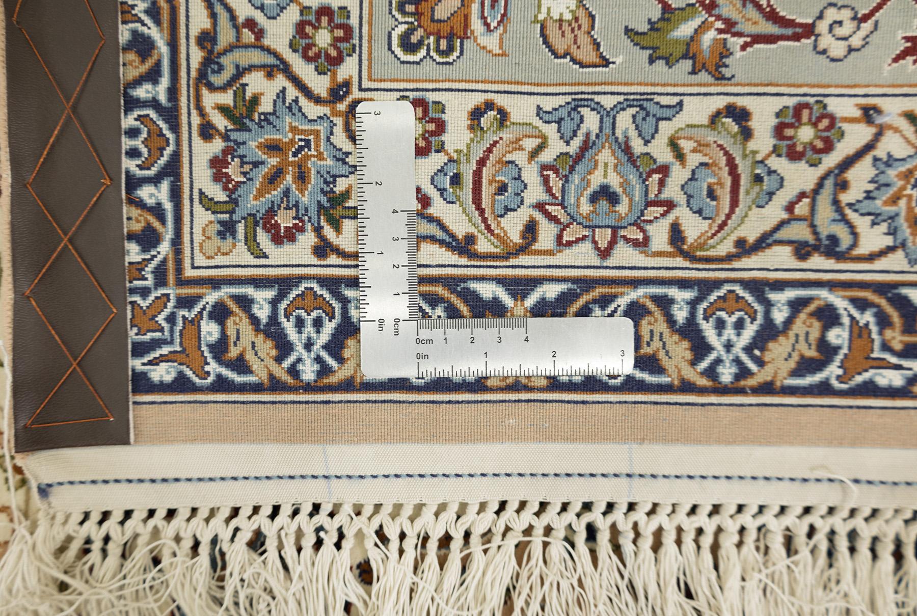 Persischer Isfahan Teppich, handgeknüpft, 13,2 × 9,8 Fuß - Türkis, Elfenbein und Beige im Angebot 4