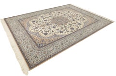 Persian Isfahan Rug, Hand Knotted, 13.2 × 9.8 ft – Turquoise, Ivory and Beige