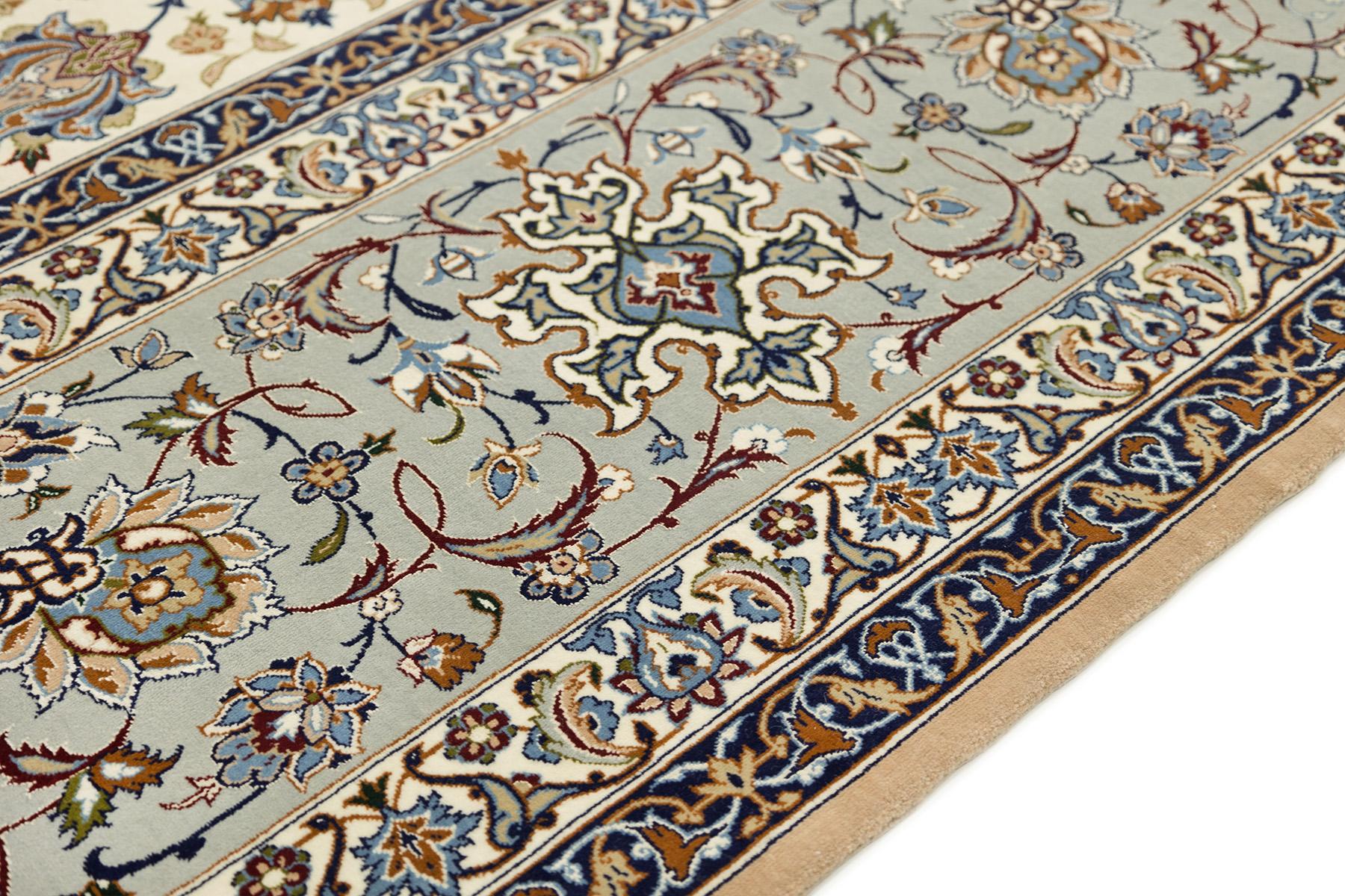 Persischer Isfahan Teppich, handgeknüpft, 13,2 × 9,8 Fuß - Türkis, Elfenbein und Beige im Angebot 2