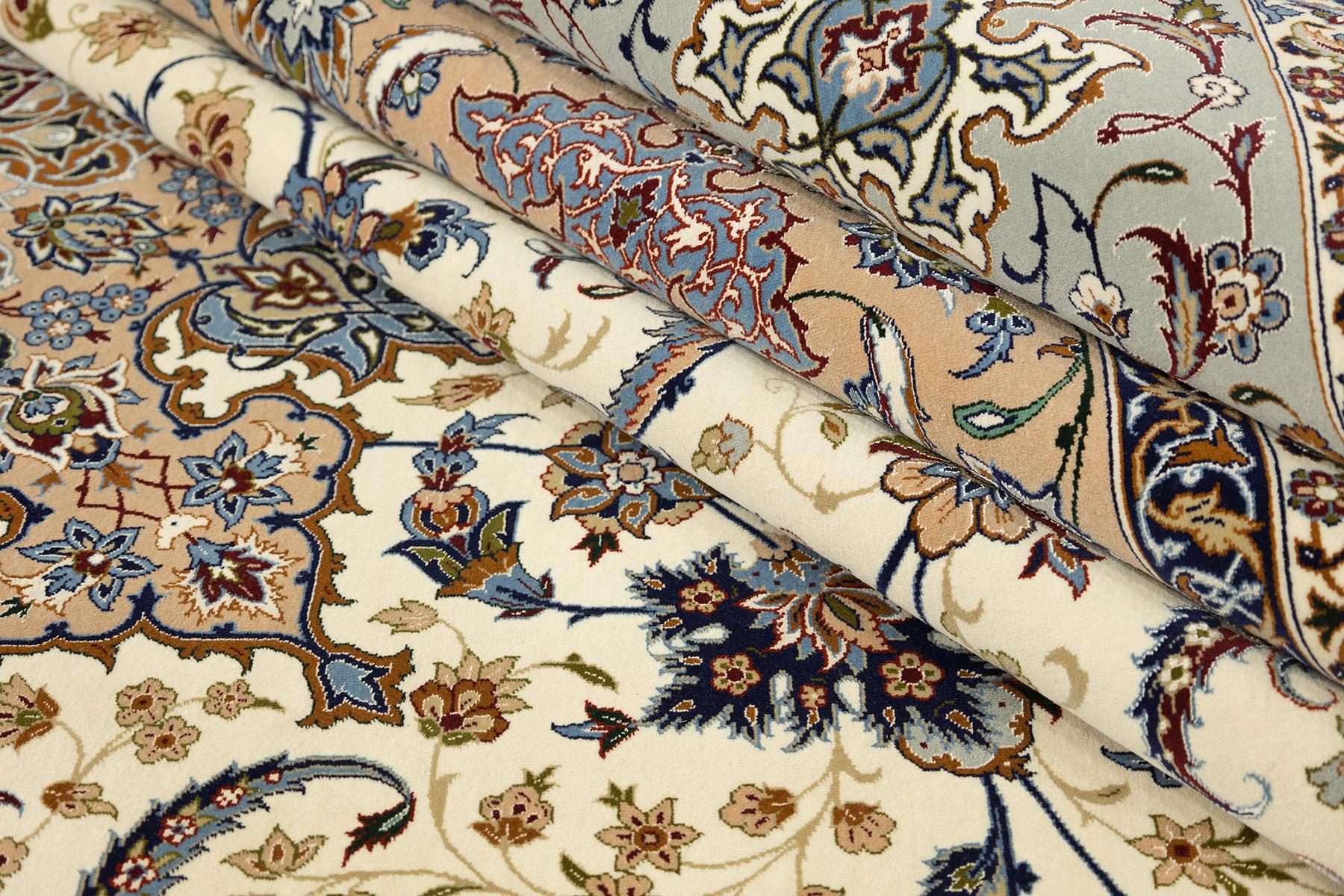 Persischer Isfahan Teppich, handgeknüpft, 13,2 × 9,8 Fuß - Türkis, Elfenbein und Beige im Angebot 3