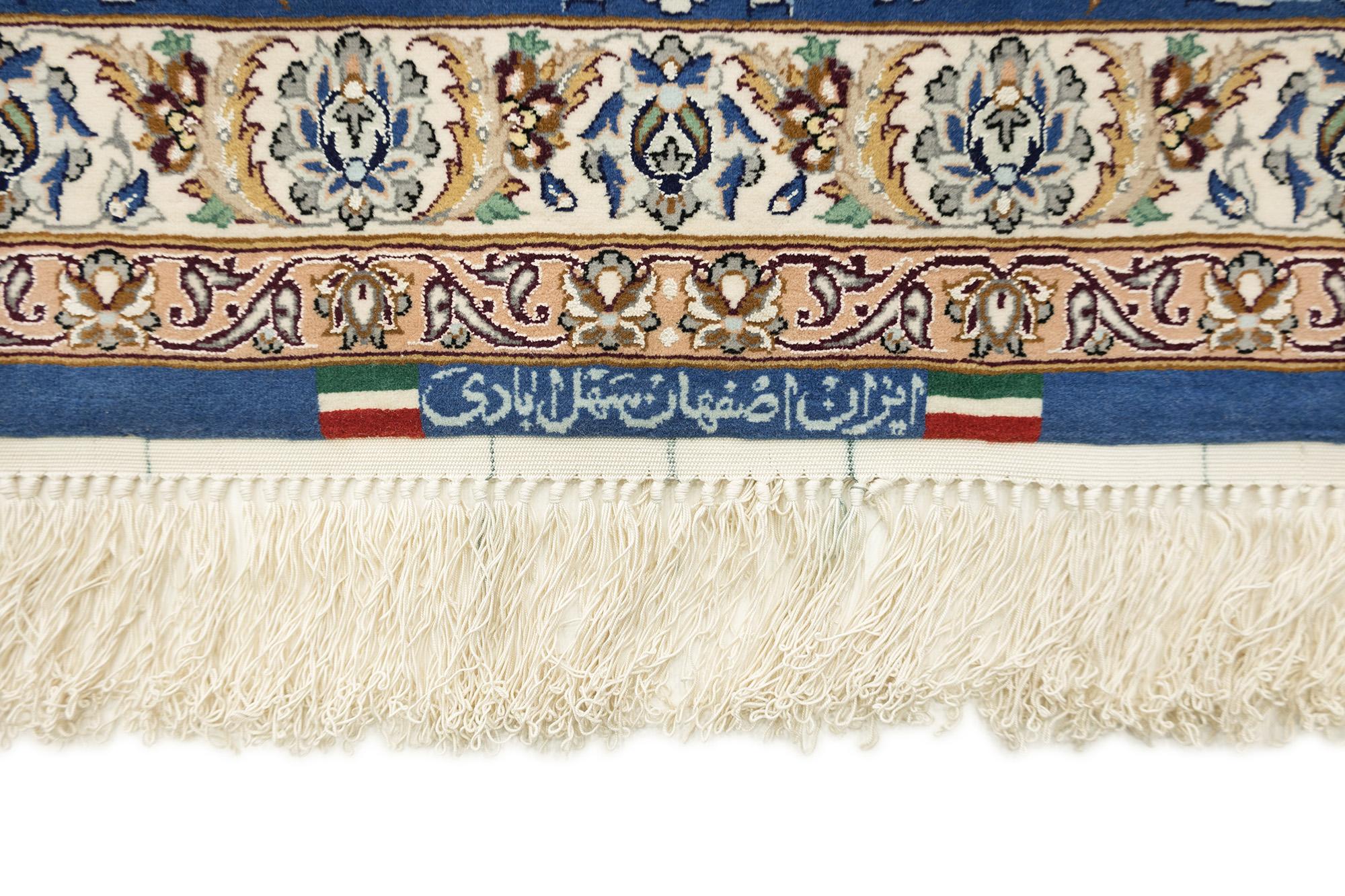 Persischer Isfahan Teppich, handgeknüpft, 13,4 × 9,9 Fuß - Elfenbein, Blau und Beige (Wolle) im Angebot