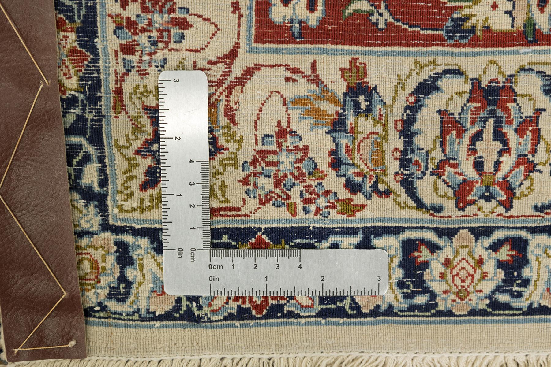 Persischer Isfahan Teppich, handgeknüpft, 14.9x10.2 ft - Elfenbein, Rot und Blau im Angebot 4