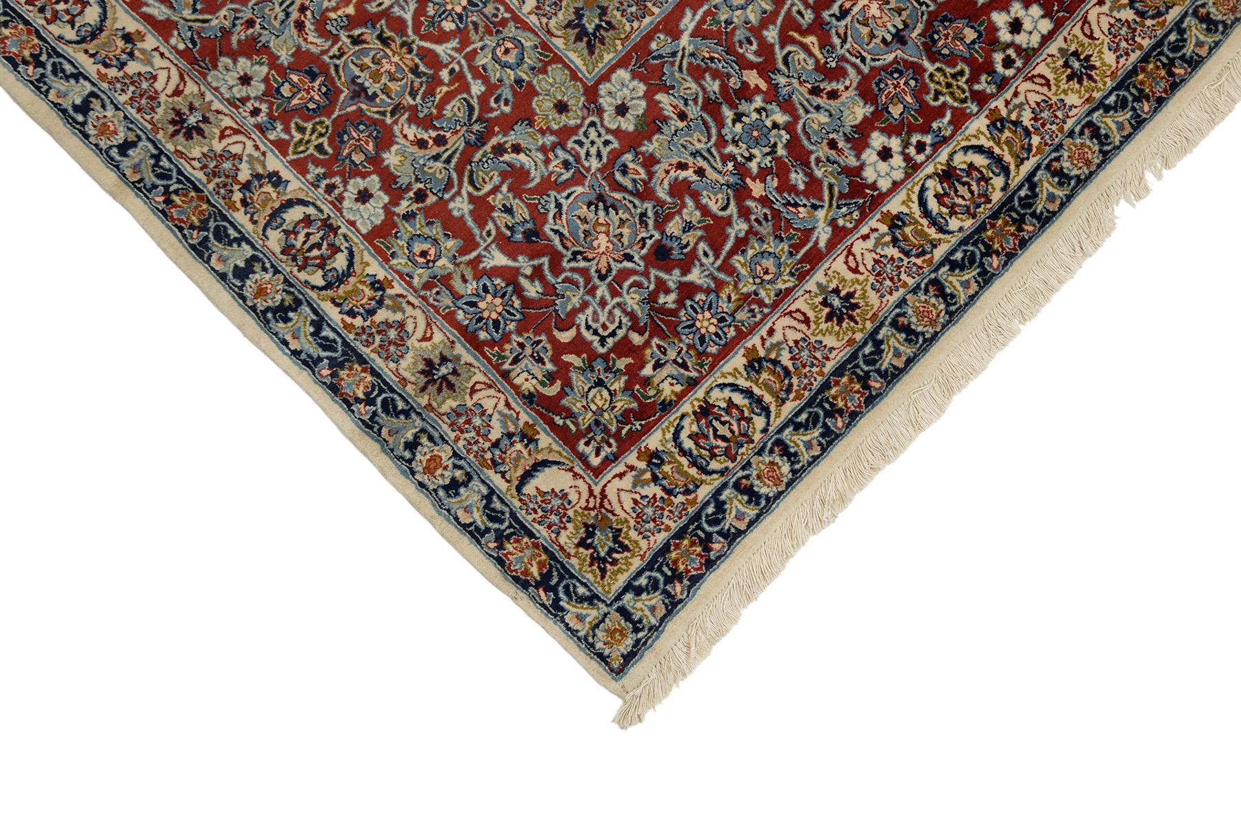 Persischer Isfahan Teppich, handgeknüpft, 14.9x10.2 ft - Elfenbein, Rot und Blau im Angebot 2