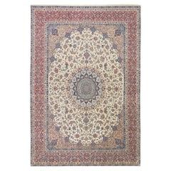 Persischer Isfahan Teppich, handgeknüpft, 14.9x10.2 ft - Elfenbein, Rot und Blau