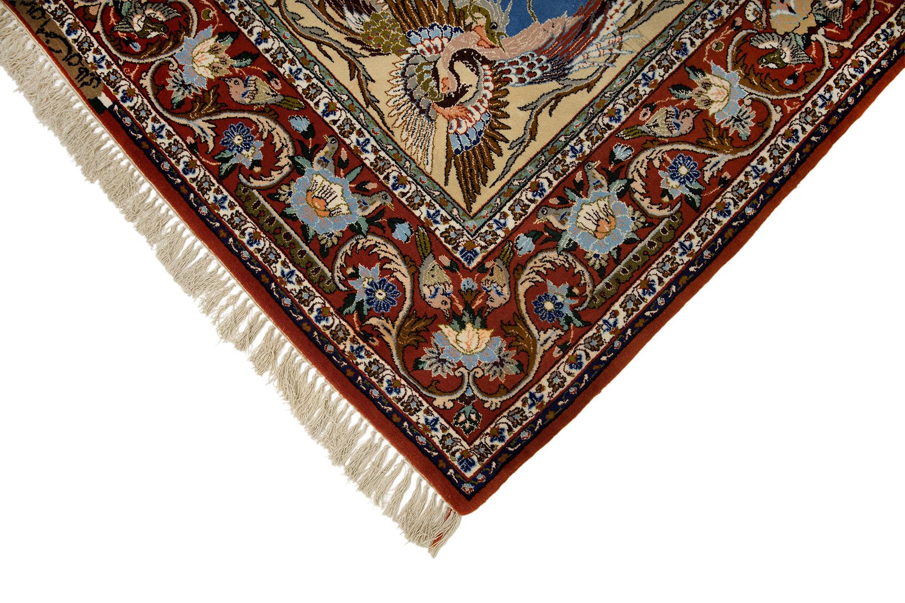 Persischer Isfahan Teppich, handgeknüpft, 7,2 × 5,2 Fuß - Blau, Rot und Elfenbein im Angebot 1