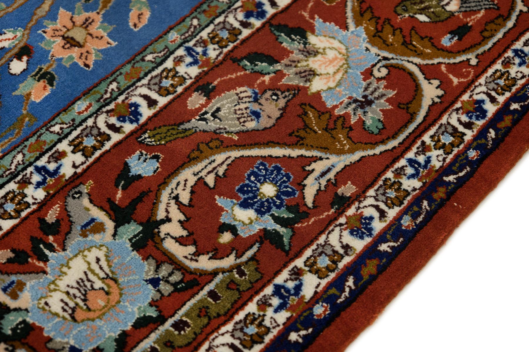 Persischer Isfahan Teppich, handgeknüpft, 7,2 × 5,2 Fuß - Blau, Rot und Elfenbein im Angebot 2