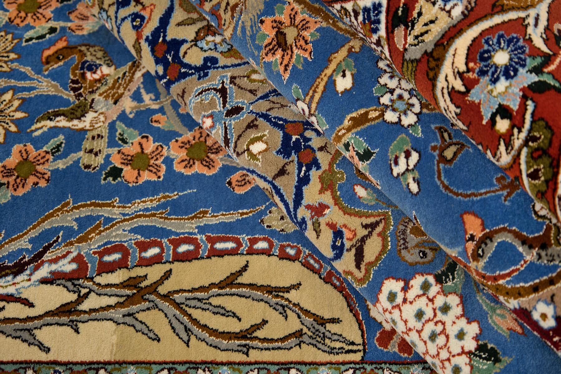 Persischer Isfahan Teppich, handgeknüpft, 7,2 × 5,2 Fuß - Blau, Rot und Elfenbein im Angebot 3