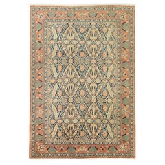 Persian Isfahan Rug, Hand Knotted, 9.7 × 6.4 ft – Navy, Coral and Ivory