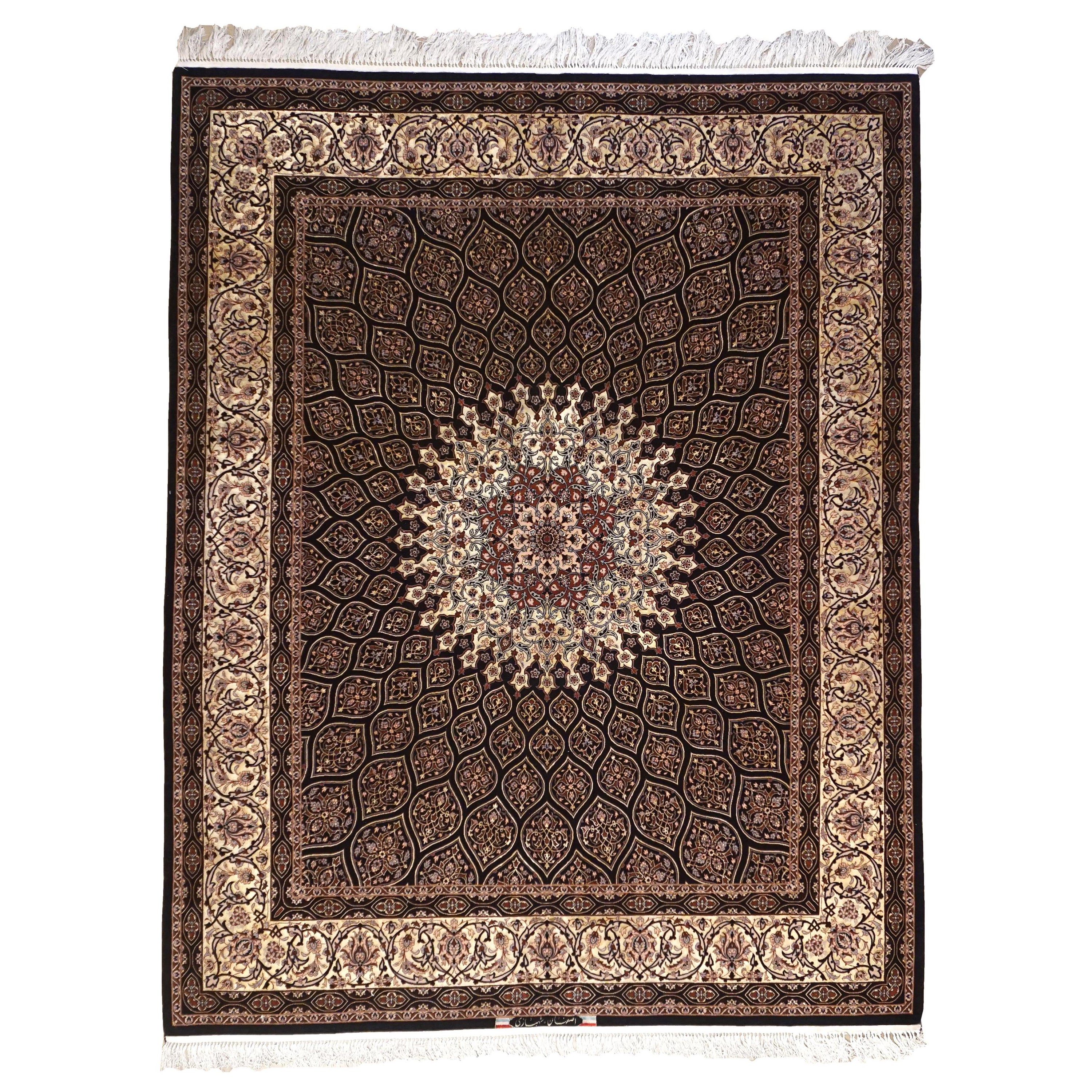 Persischer Isfahan-Seidenfield & Foundation, signiert Shahbazi, um 1970 im Angebot