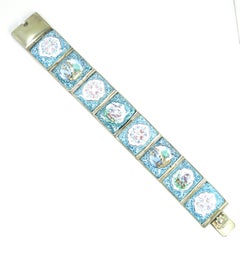 Persian Isfahan Silver Enamel Articulated Panel Bracelet, Artist-Signed 1930s