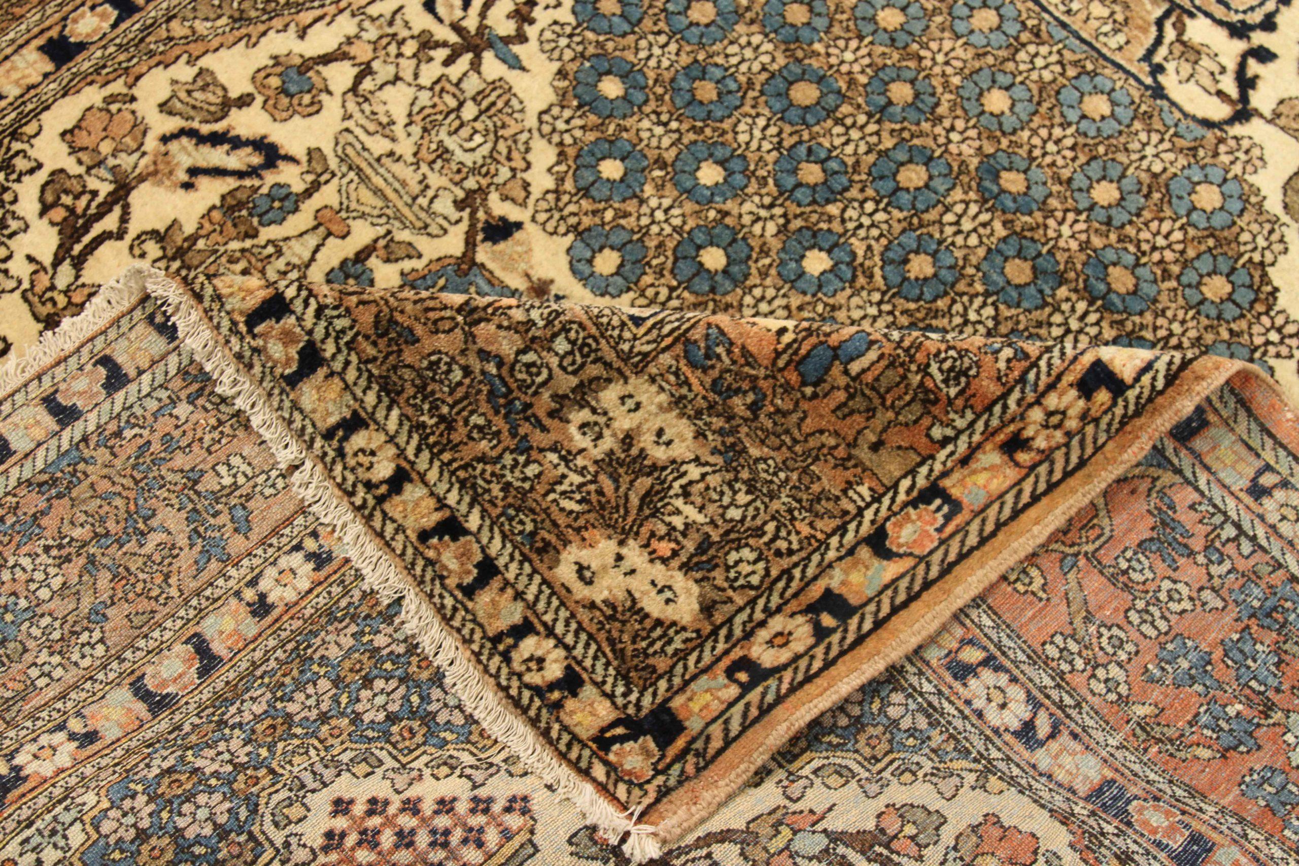 Asiatique Petit tapis persan Isfahan - Laine bleu ivoire orange 71923 en vente