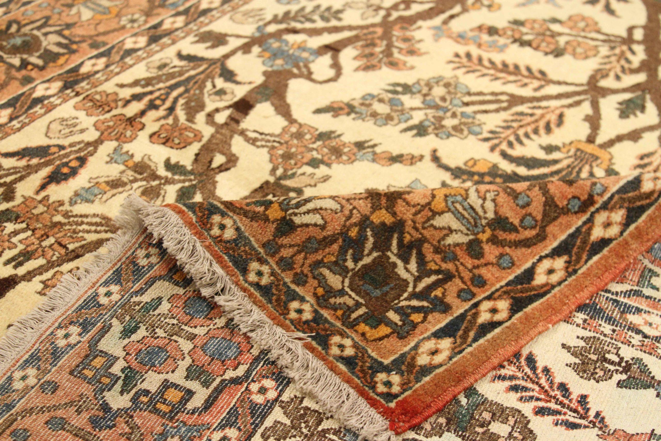 Asiatico Tappeto persiano Isfahan Small Design 1910 - Lana Marrone Avorio Rosa - 75042 in vendita