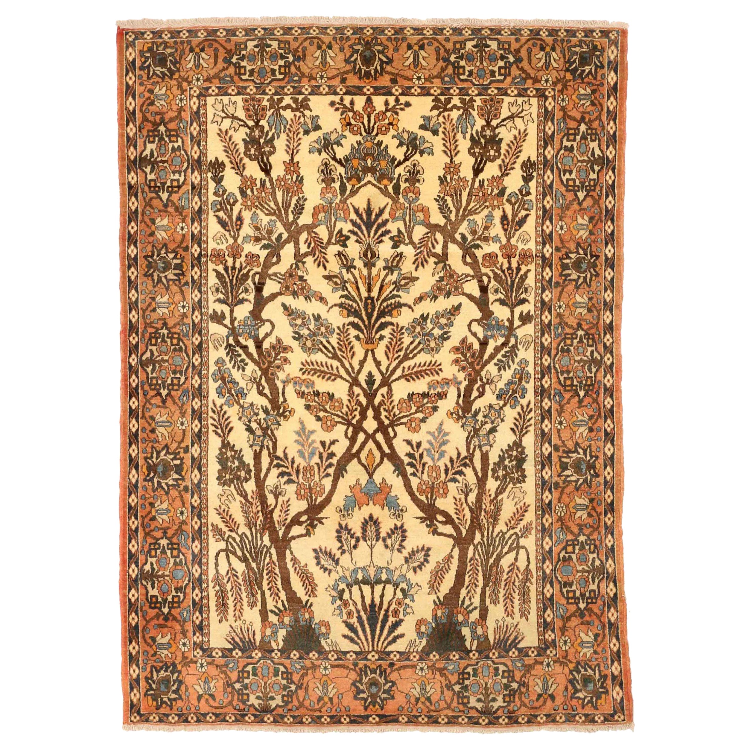 Tappeto persiano Isfahan Small Design 1910 - Lana Marrone Avorio Rosa - 75042
