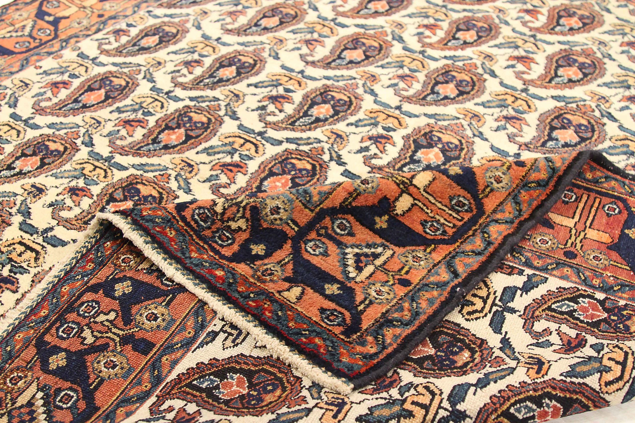 Petit tapis persan Isfahan Circa 1910 - Laine Ivoire Bleu marine Rouge 71564 Excellent état - En vente à Dallas, TX