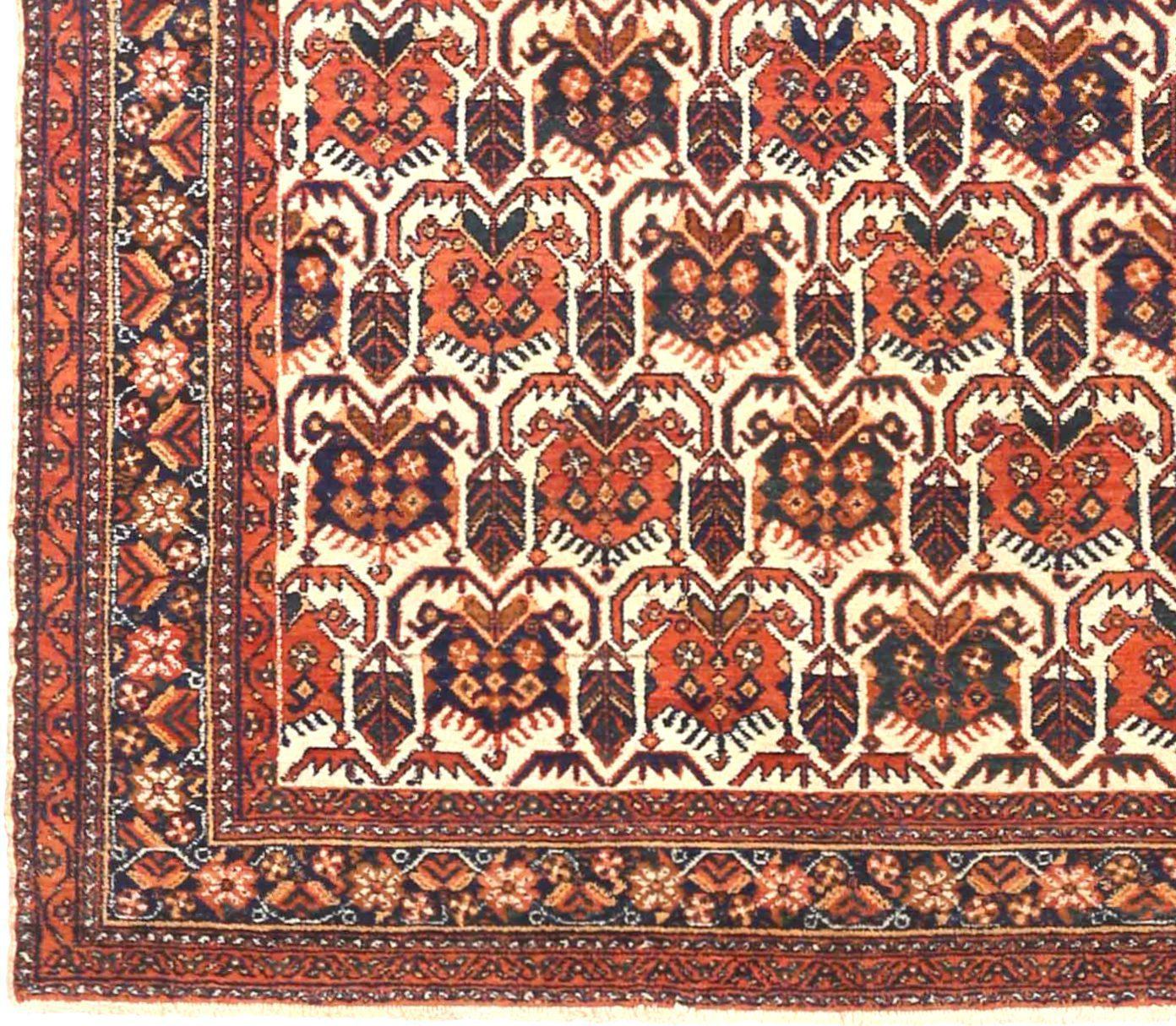 Persischer Isfahan Kleiner Teppich Circa 1910 - Wolle Elfenbein Marineblau Blau Rot 71565 (Asiatisch) im Angebot