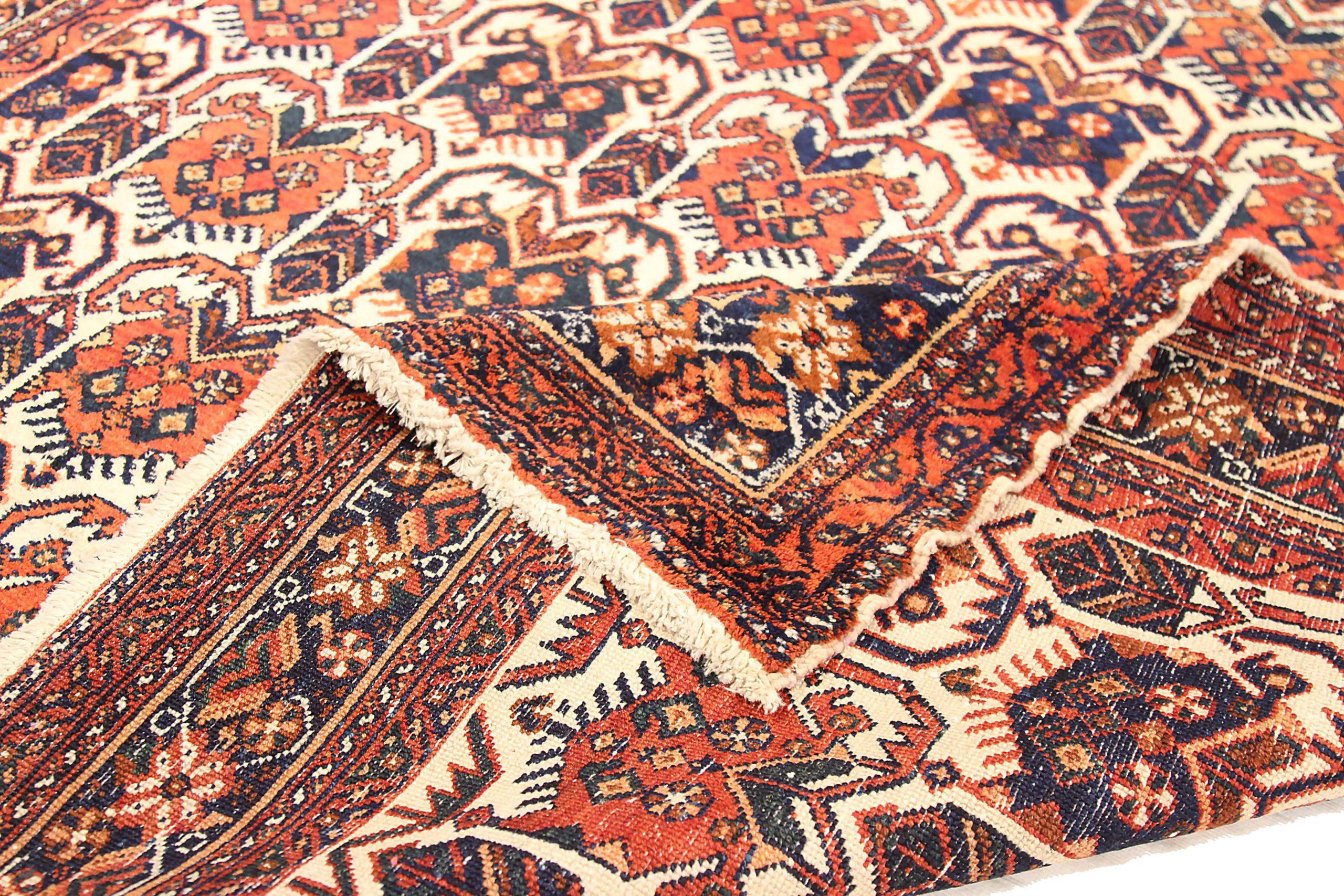 Persischer Isfahan Kleiner Teppich Circa 1910 - Wolle Elfenbein Marineblau Blau Rot 71565 im Zustand „Hervorragend“ im Angebot in Dallas, TX