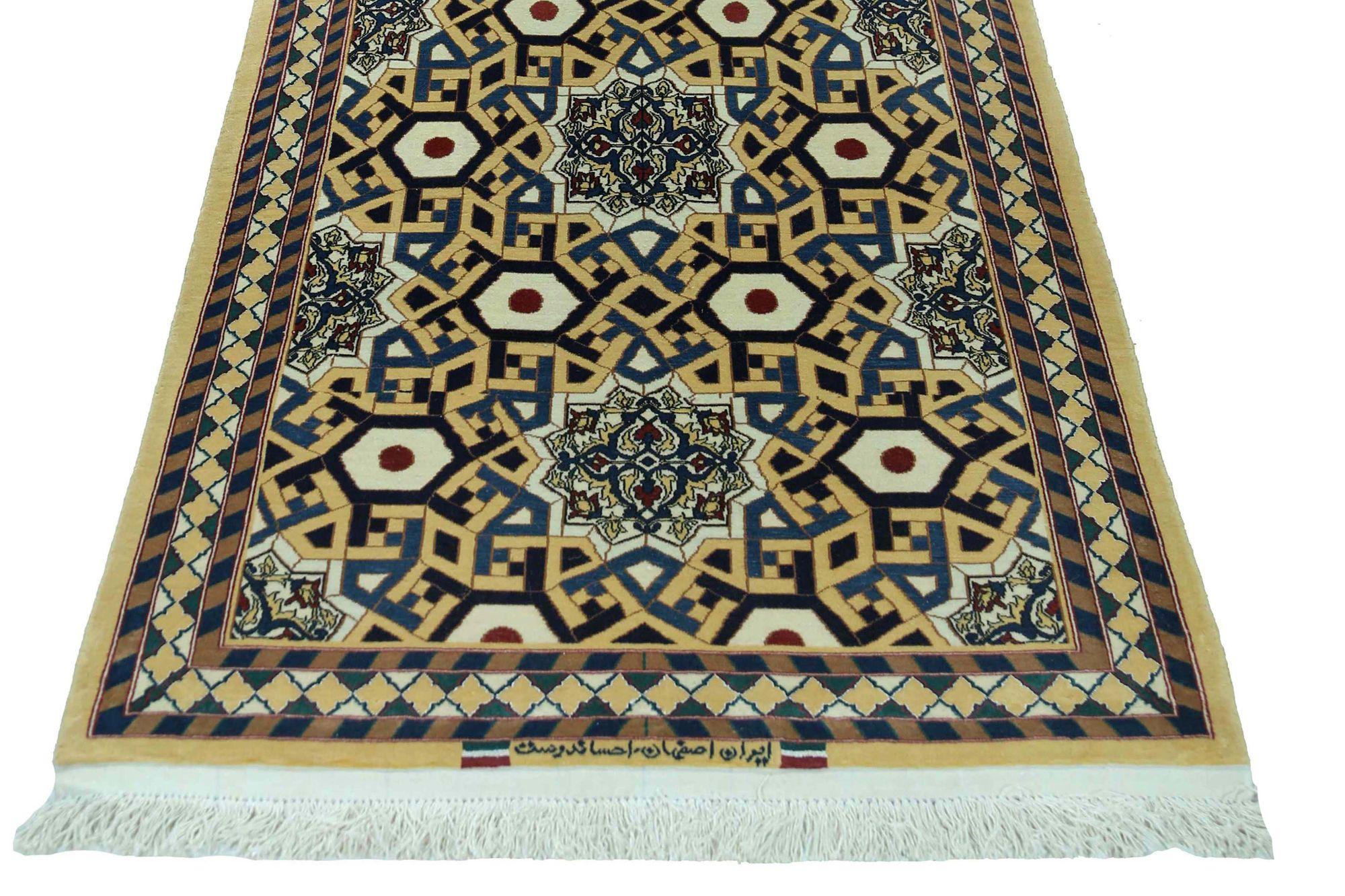 XX secolo Tappeto persiano Isfahan Small - Lana Nero Giallo Design - 96895 in vendita