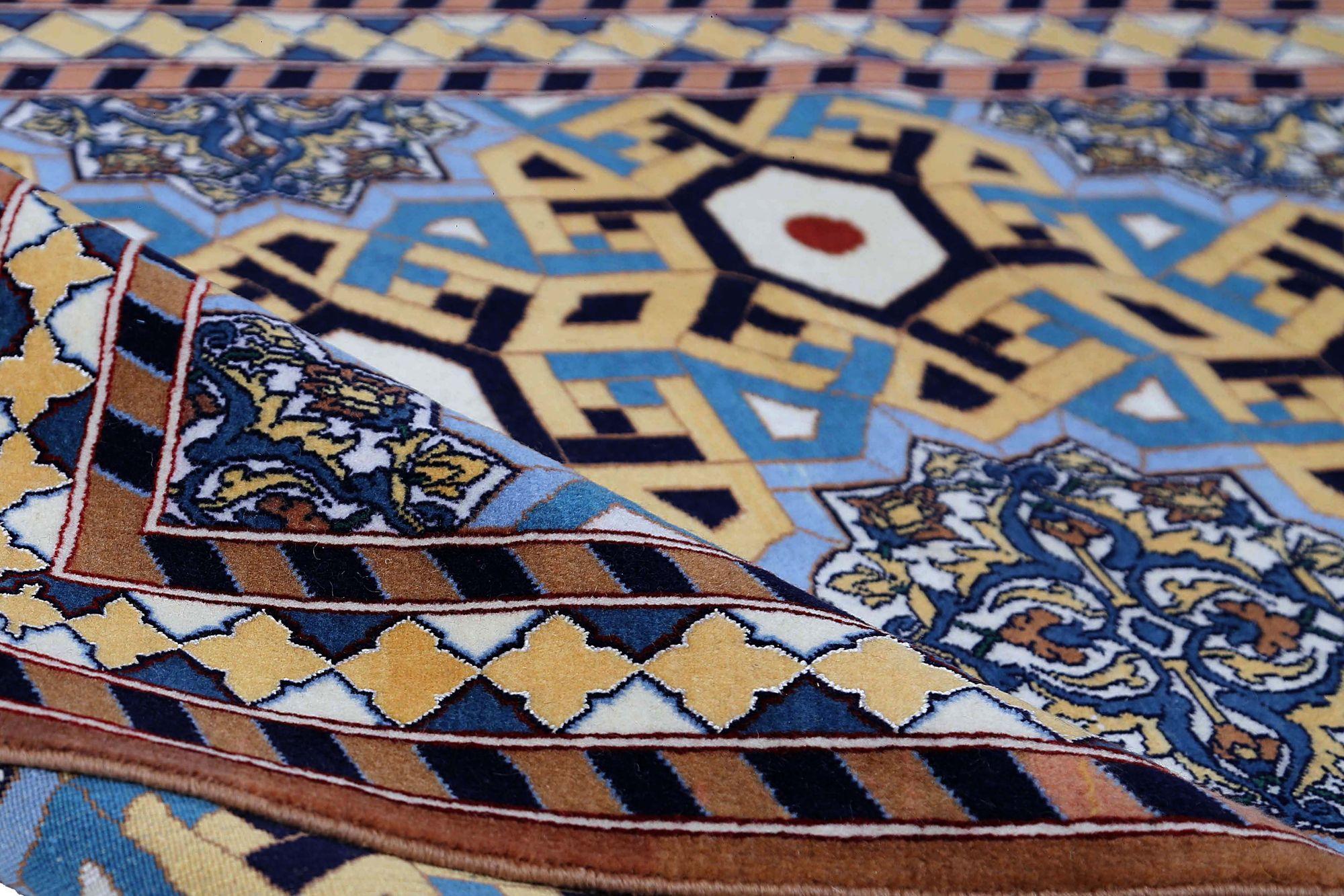 Persischer Isfahan Kleiner Teppich - Wolle Schwarz Gelb Design - 96901 (Asiatisch) im Angebot