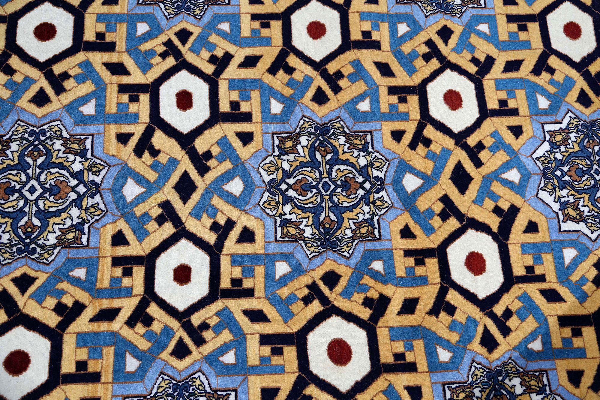 Persischer Isfahan Kleiner Teppich - Wolle Schwarz Gelb Design - 96901 (20. Jahrhundert) im Angebot