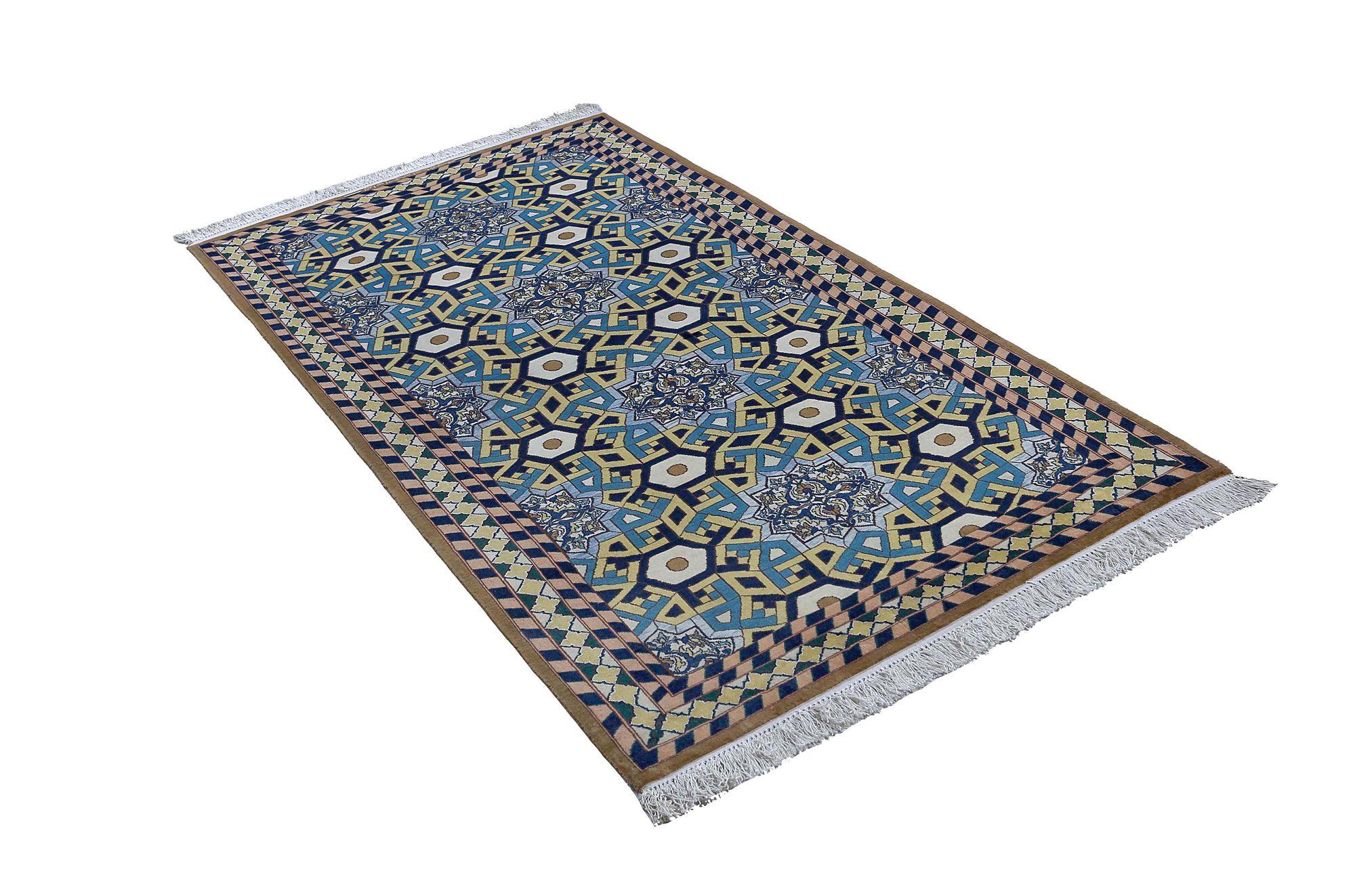 Persischer Isfahan Kleiner Teppich - Wolle Schwarz Gelb Design - 96912 (Irakisch) im Angebot