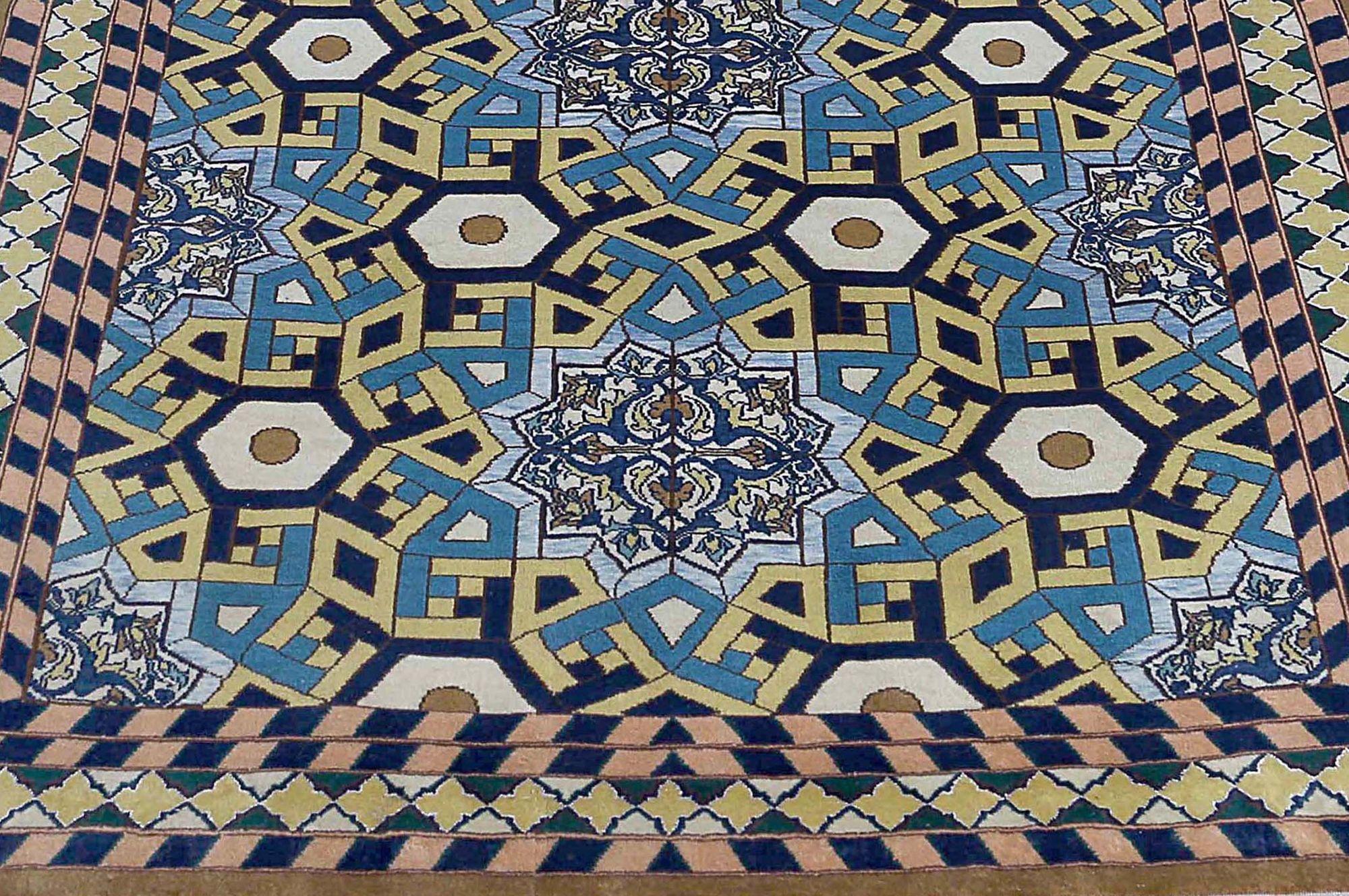 Persischer Isfahan Kleiner Teppich - Wolle Schwarz Gelb Design - 96912 im Zustand „Hervorragend“ im Angebot in Dallas, TX