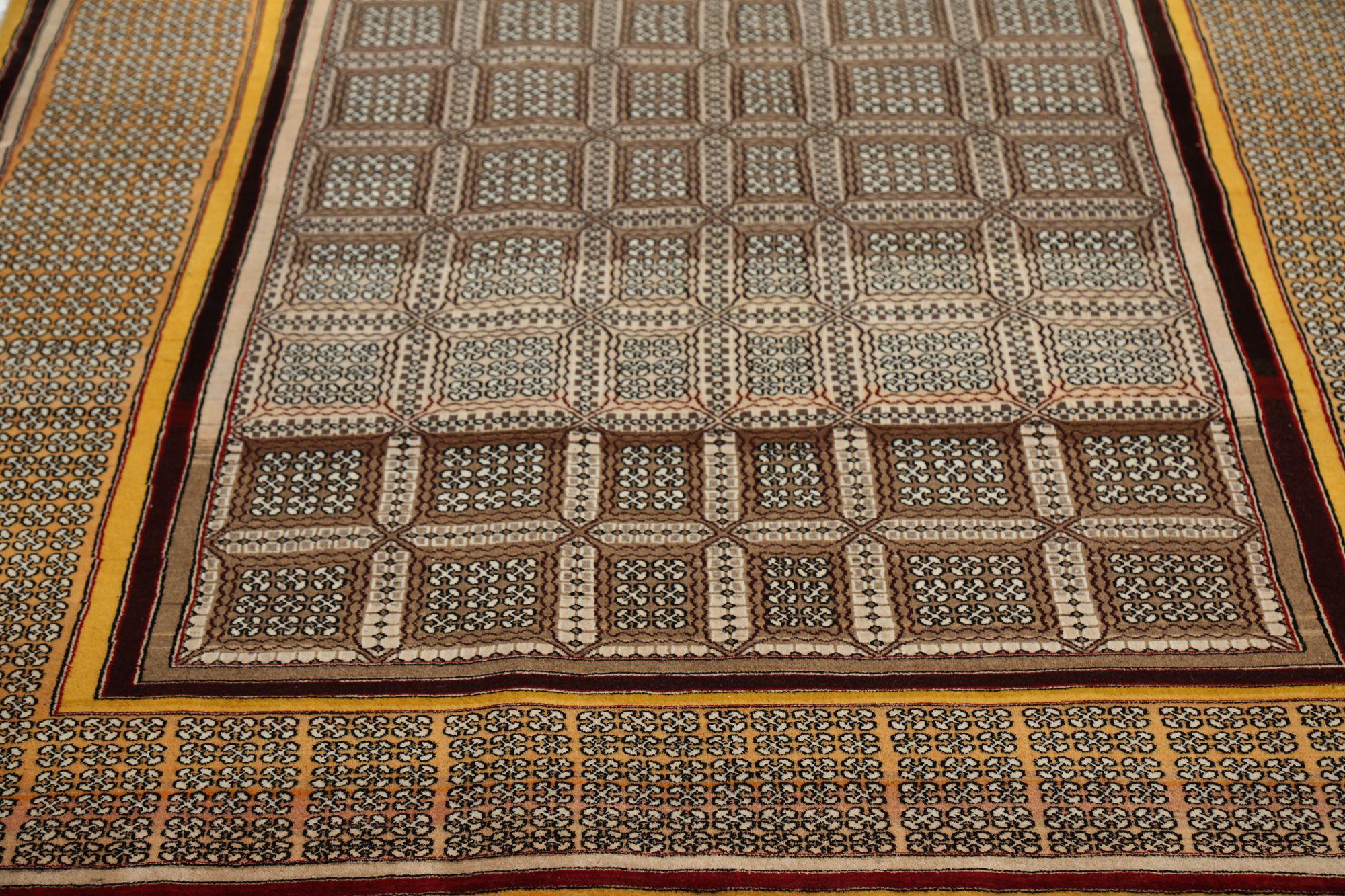 Irakien Petit tapis persan Isfahan - Laine Brown Ivoire Orange Jaune - 97135 en vente