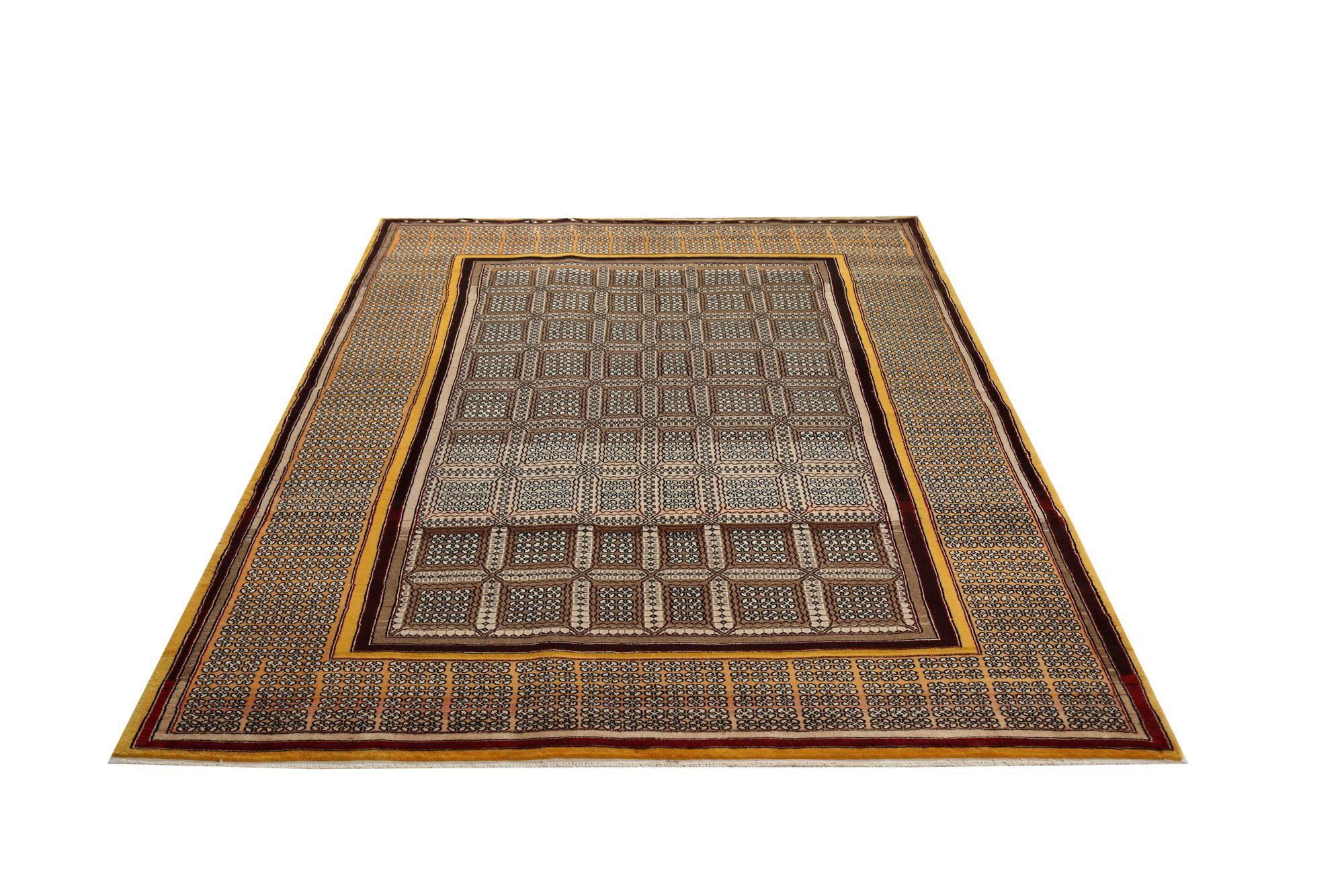 20ième siècle Petit tapis persan Isfahan - Laine Brown Ivoire Orange Jaune - 97135 en vente
